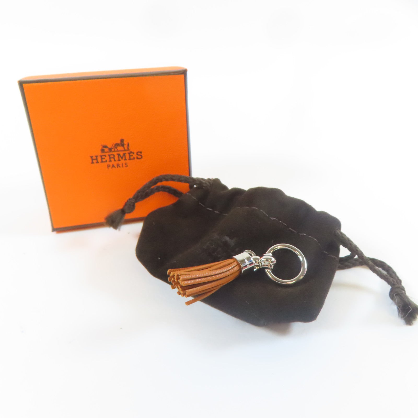 HERMES 【激減優惠】Veau Swift皮革Charm銀扣掛飾芝麻色