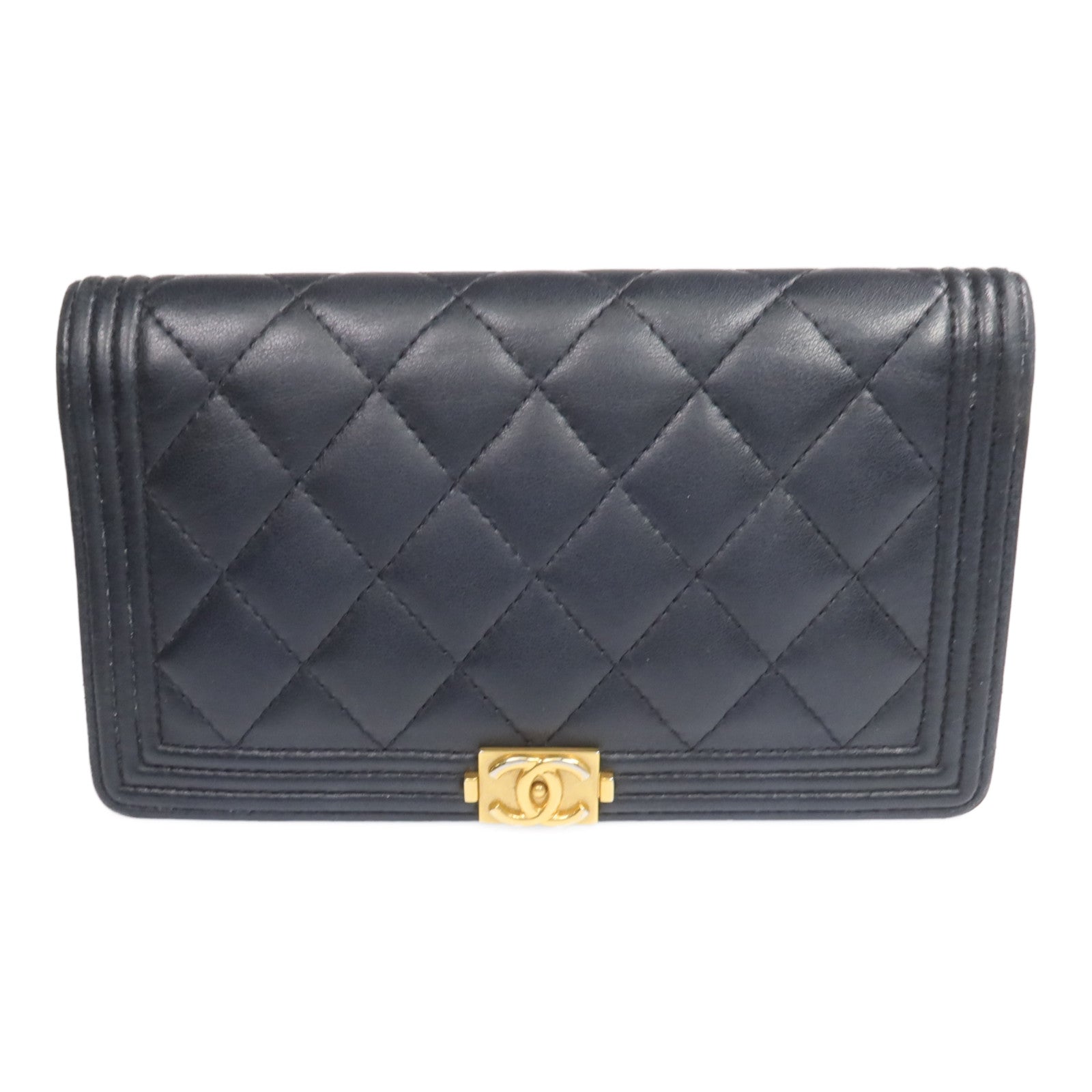 CHANEL 羊皮皮革Boy Long Wallet金扣長錢包