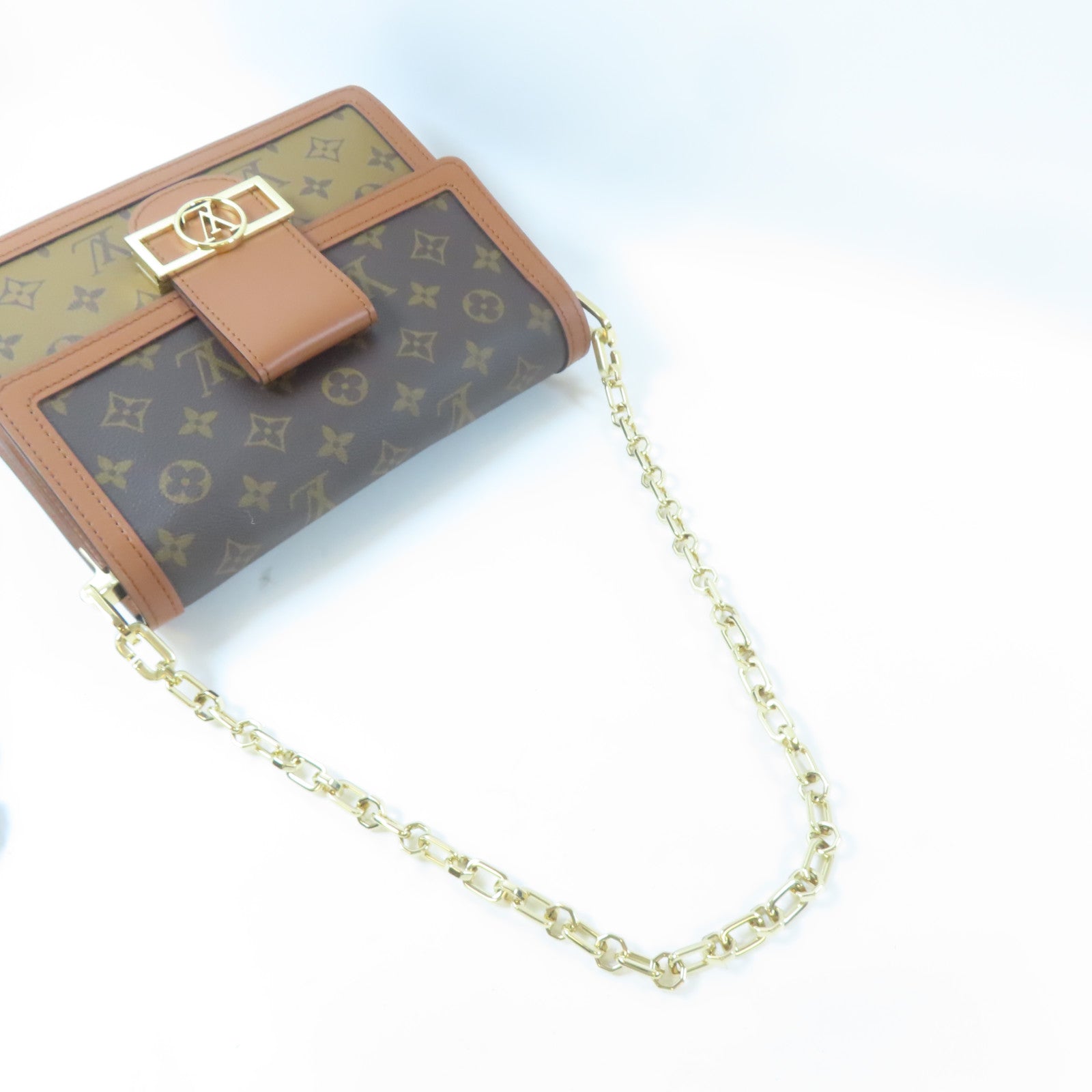 LOUIS VUITTON Monogram Reverse Dauphine MM金扣肩背袋啡色