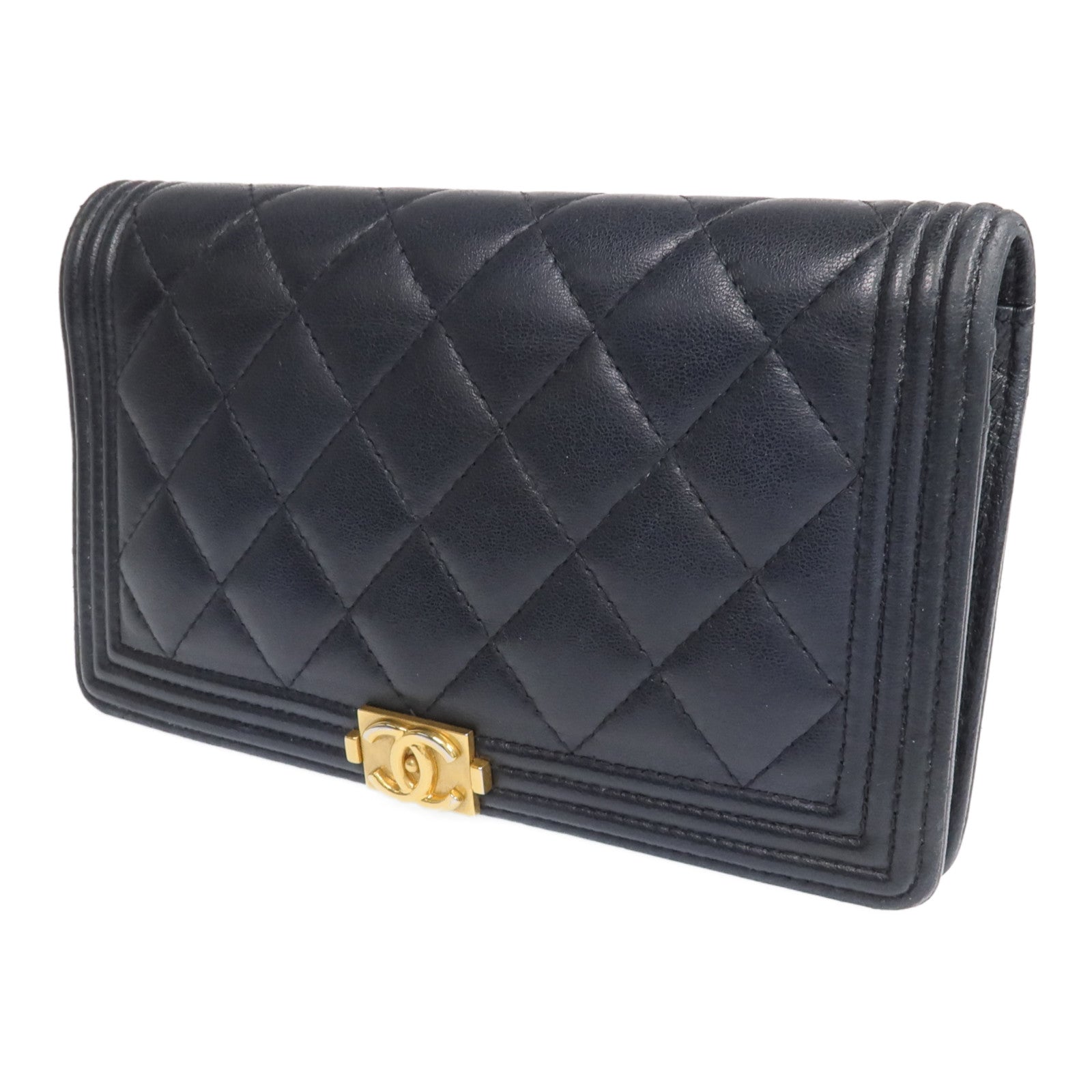 CHANEL 羊皮皮革Boy Long Wallet金扣長錢包