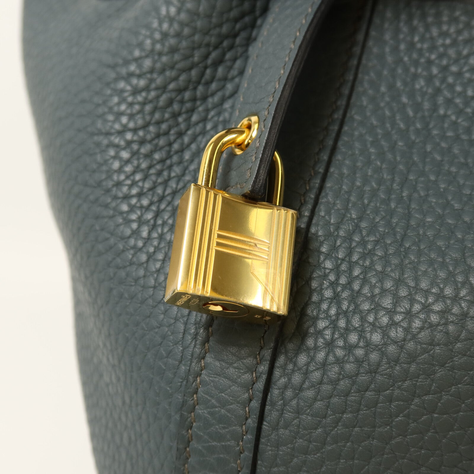 HERMES Clemence皮革Picotin PM金扣手挽袋Bleu Orage