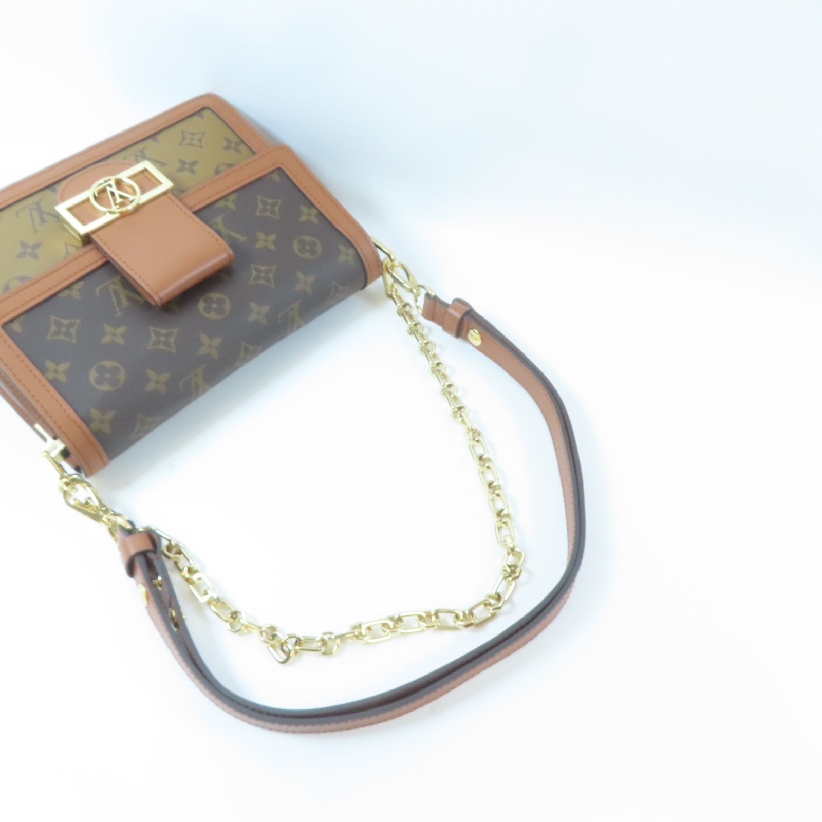 LOUIS VUITTON Monogram Reverse Dauphine MM金扣肩背袋啡色