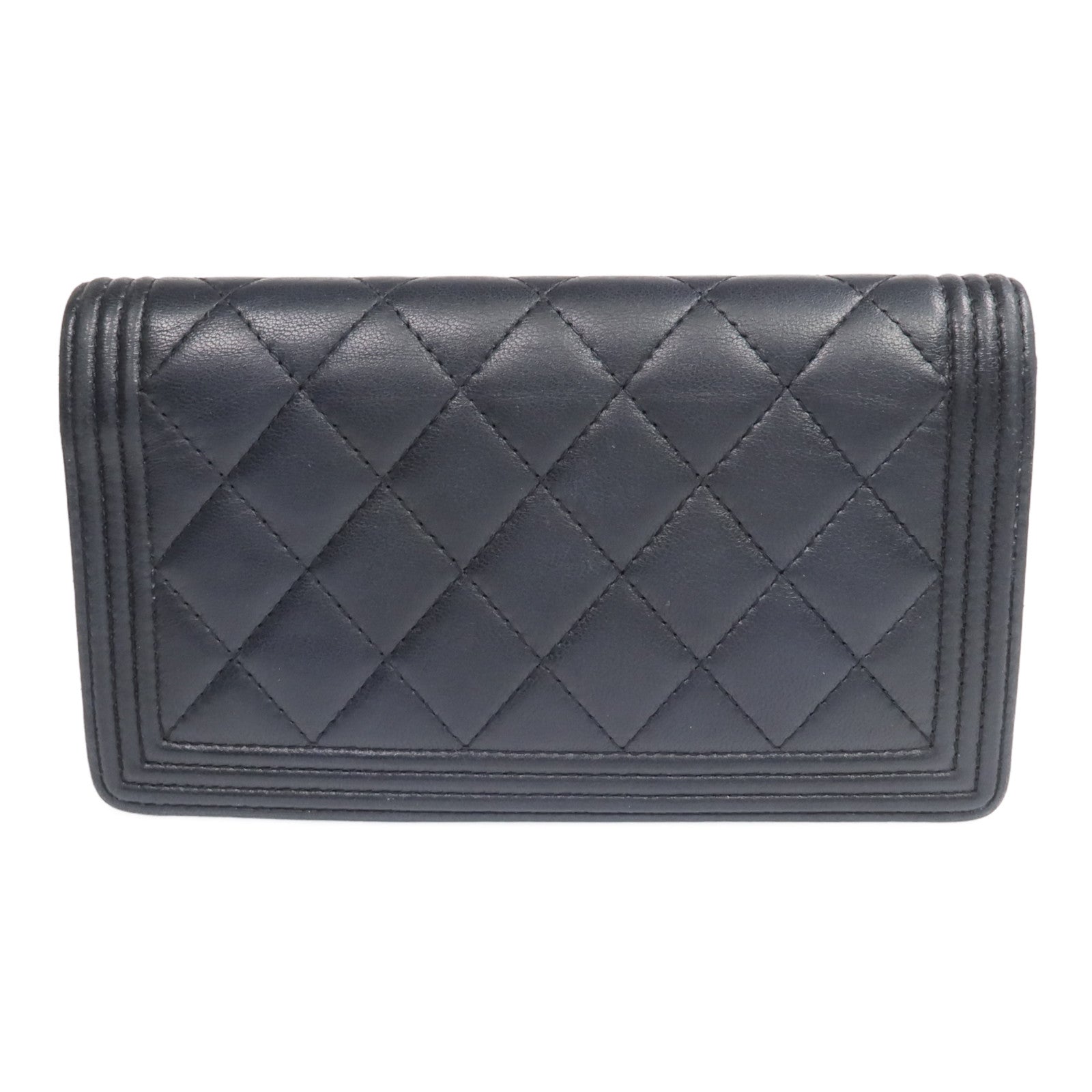 CHANEL 羊皮皮革Boy Long Wallet金扣長錢包