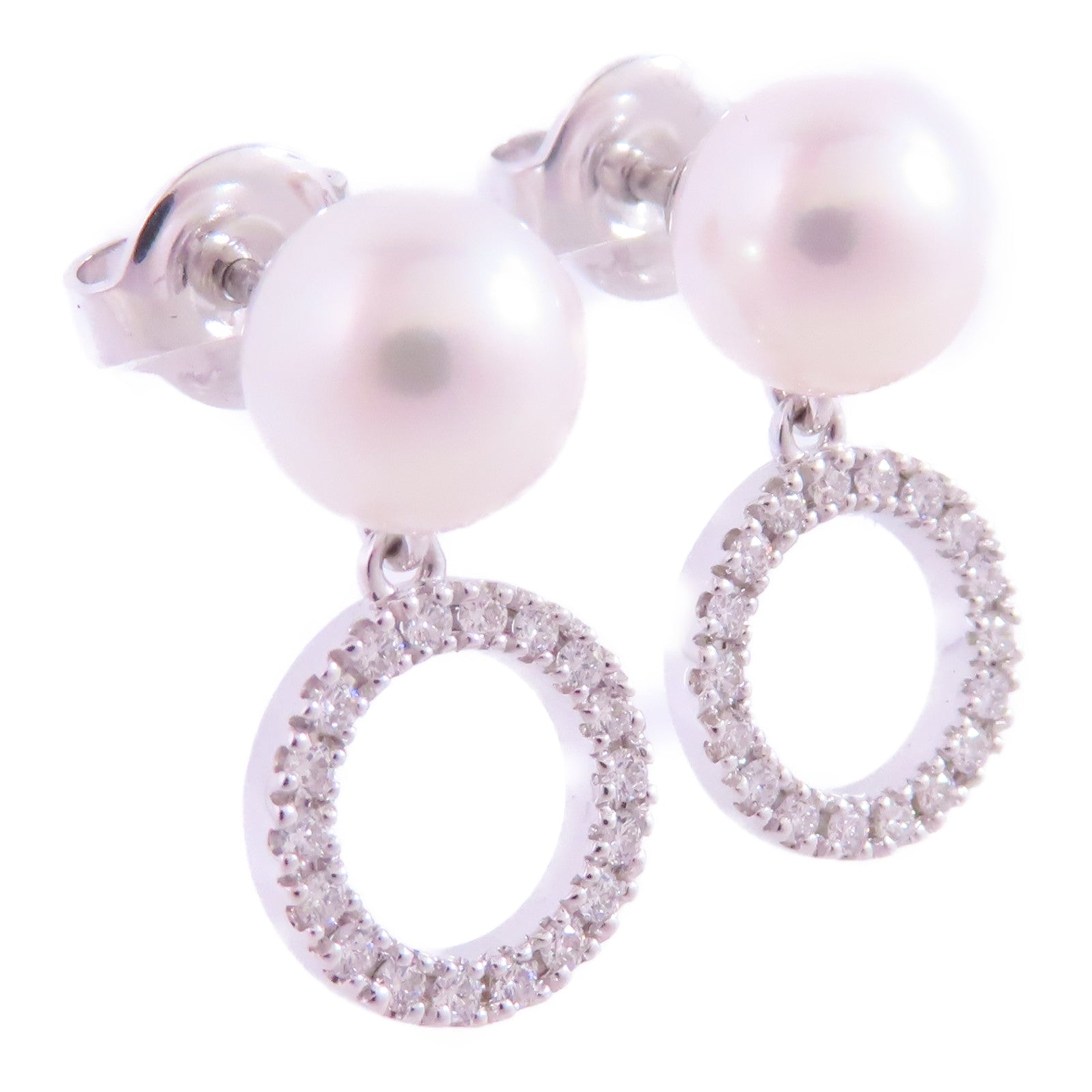 MIKIMOTO 18K白金/珍珠/鑽石Pearl Diamond Earrings耳環