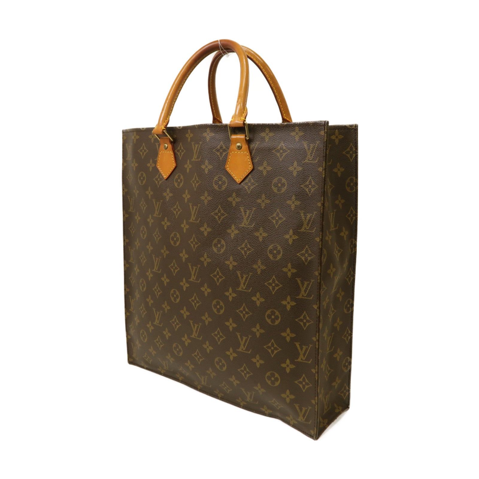 LOUIS VUITTON Monogram Sac Plat金扣手挽袋啡色