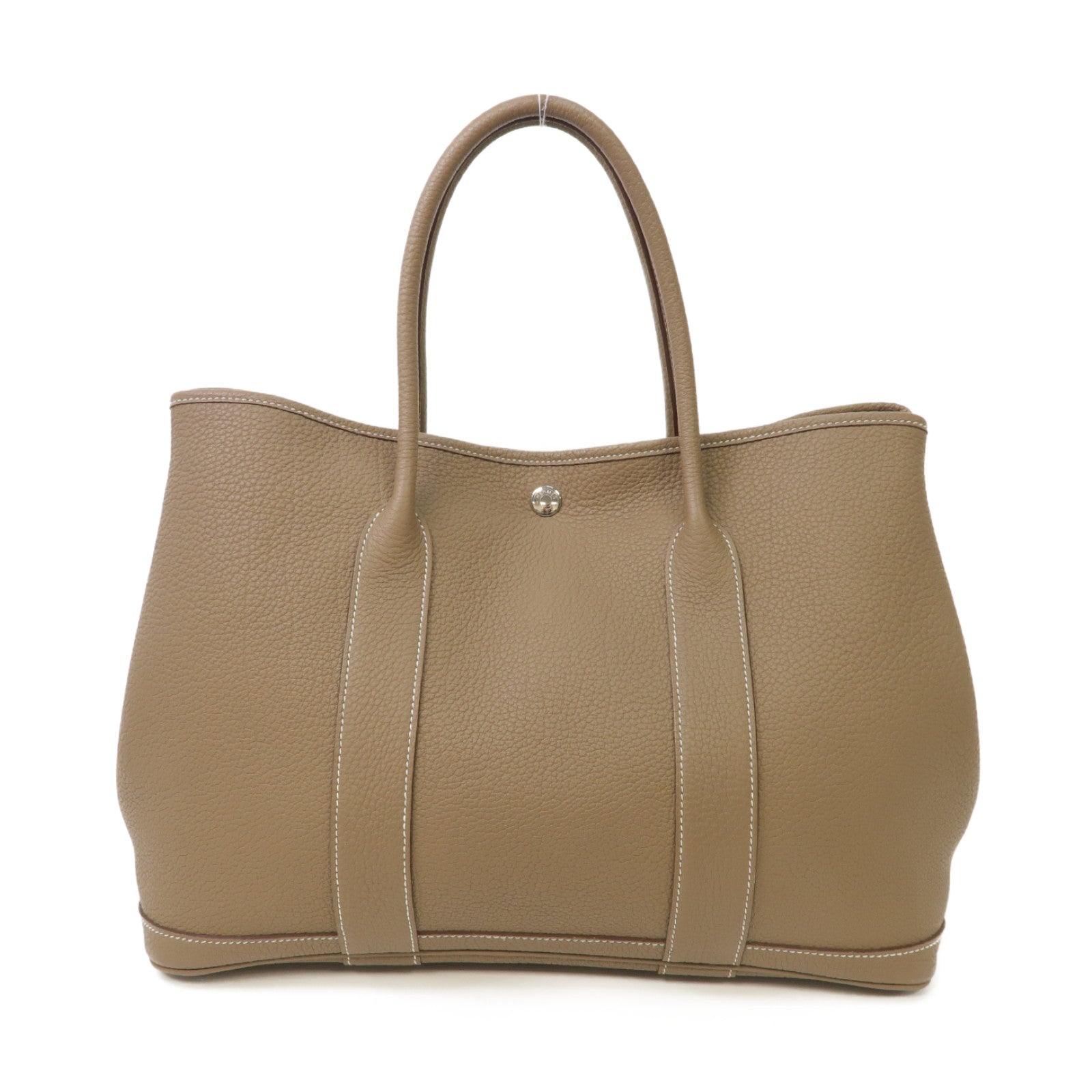 HERMES Negonda皮革Garden Party PM銀扣手挽袋Etoupe/灰色