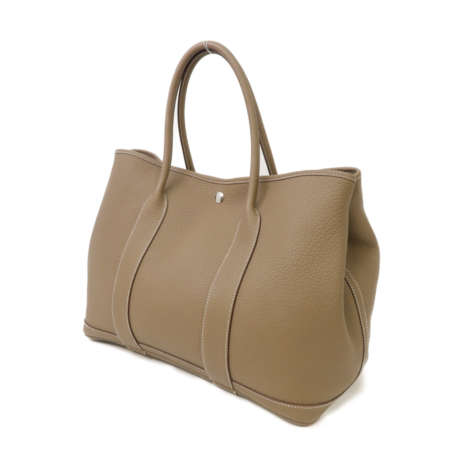 HERMES Negonda皮革Garden Party PM銀扣手挽袋Etoupe/灰色