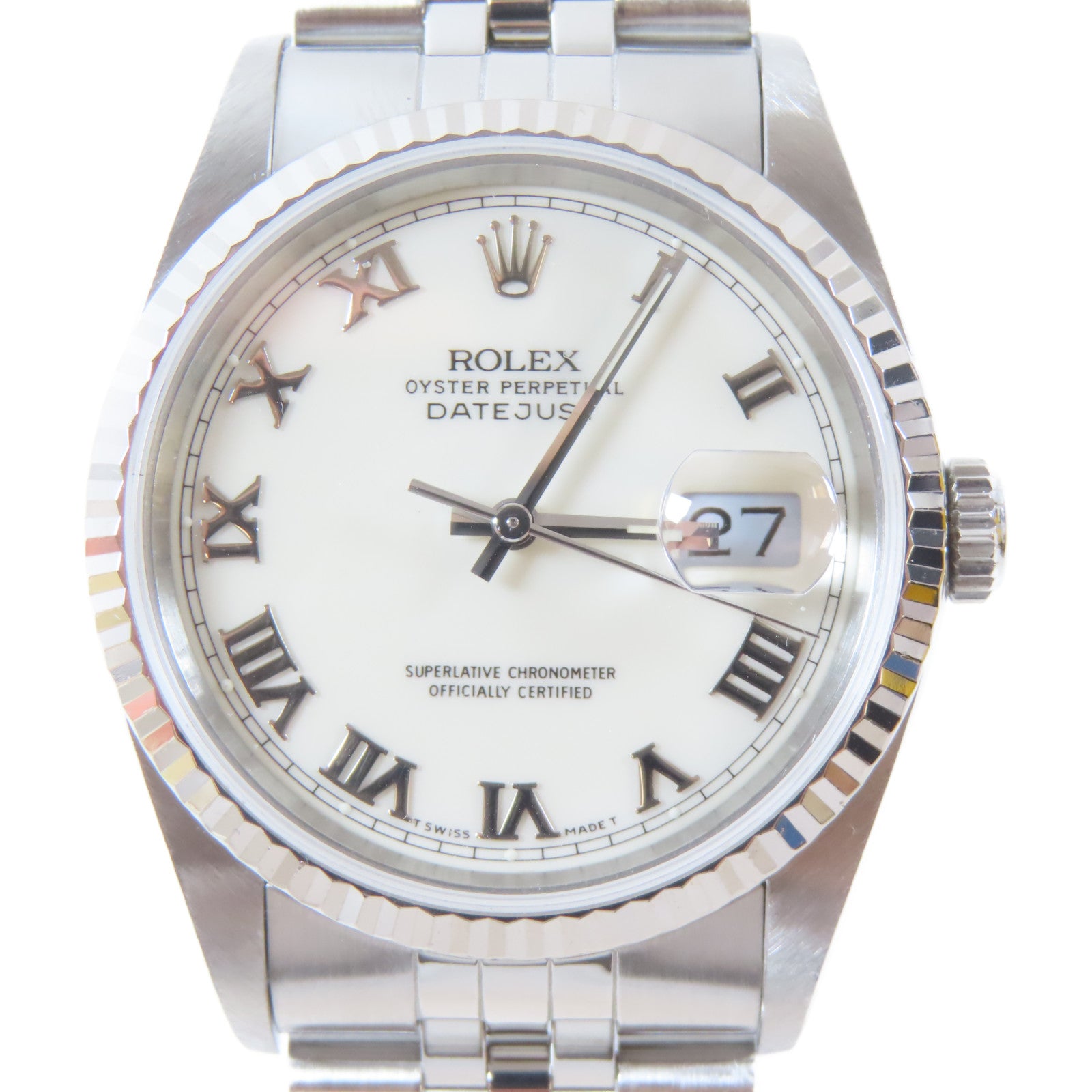 ROLEX Datejust 18K白金/不鏽鋼手錶自動機芯白色#19.5cm