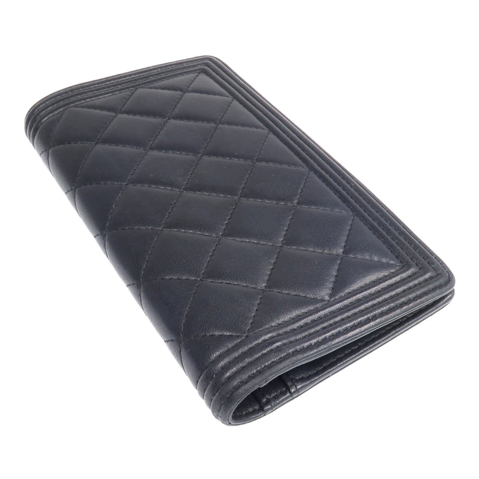 CHANEL 羊皮皮革Boy Long Wallet金扣長錢包
