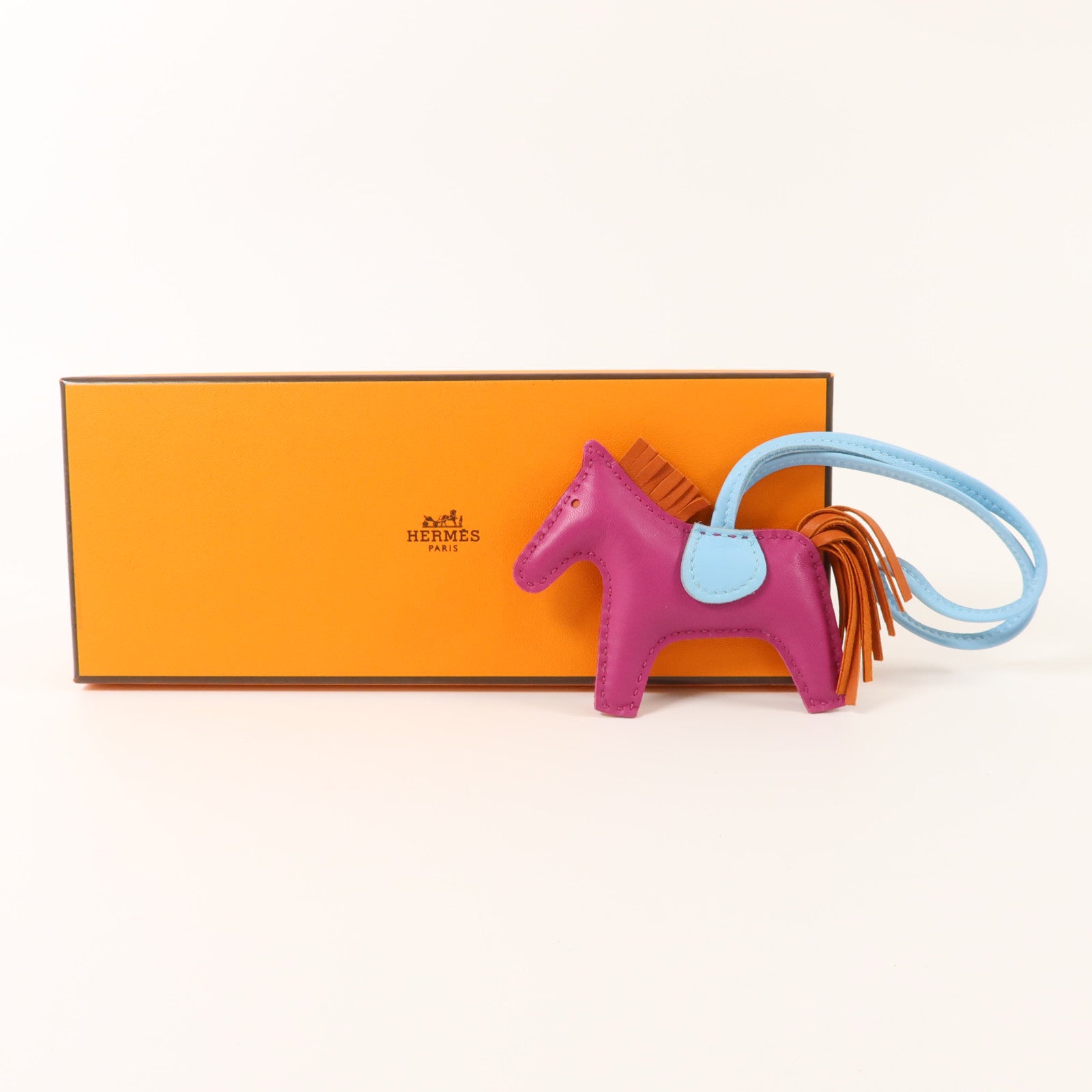 HERMES Milo皮革Rodeo PM掛飾Rose Purple/Celeste/Cornaline