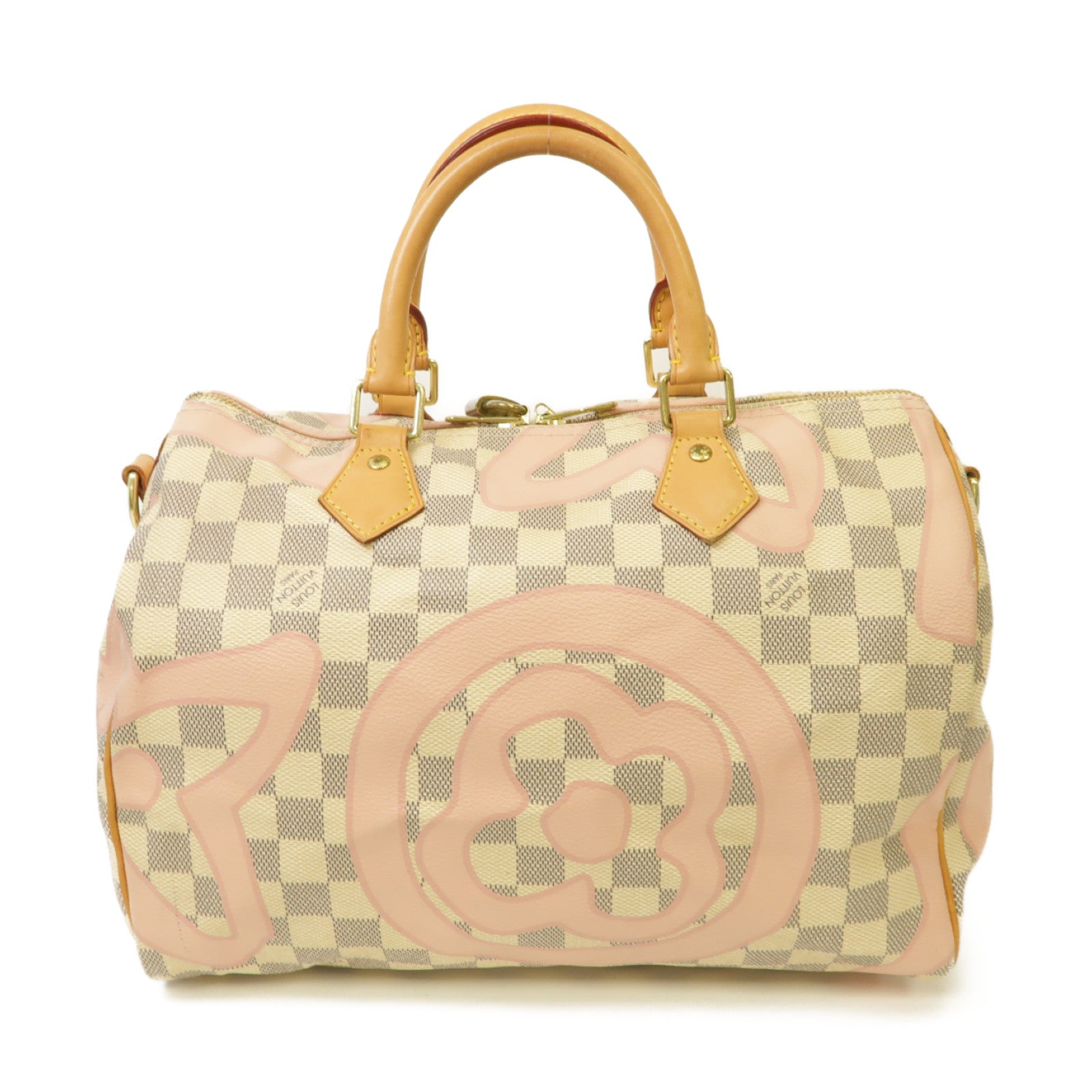 LOUIS VUITTON Damier Azur Tahitienne Speedy 30 Bandouliere金扣手挽肩背兩用袋白色/粉紅色