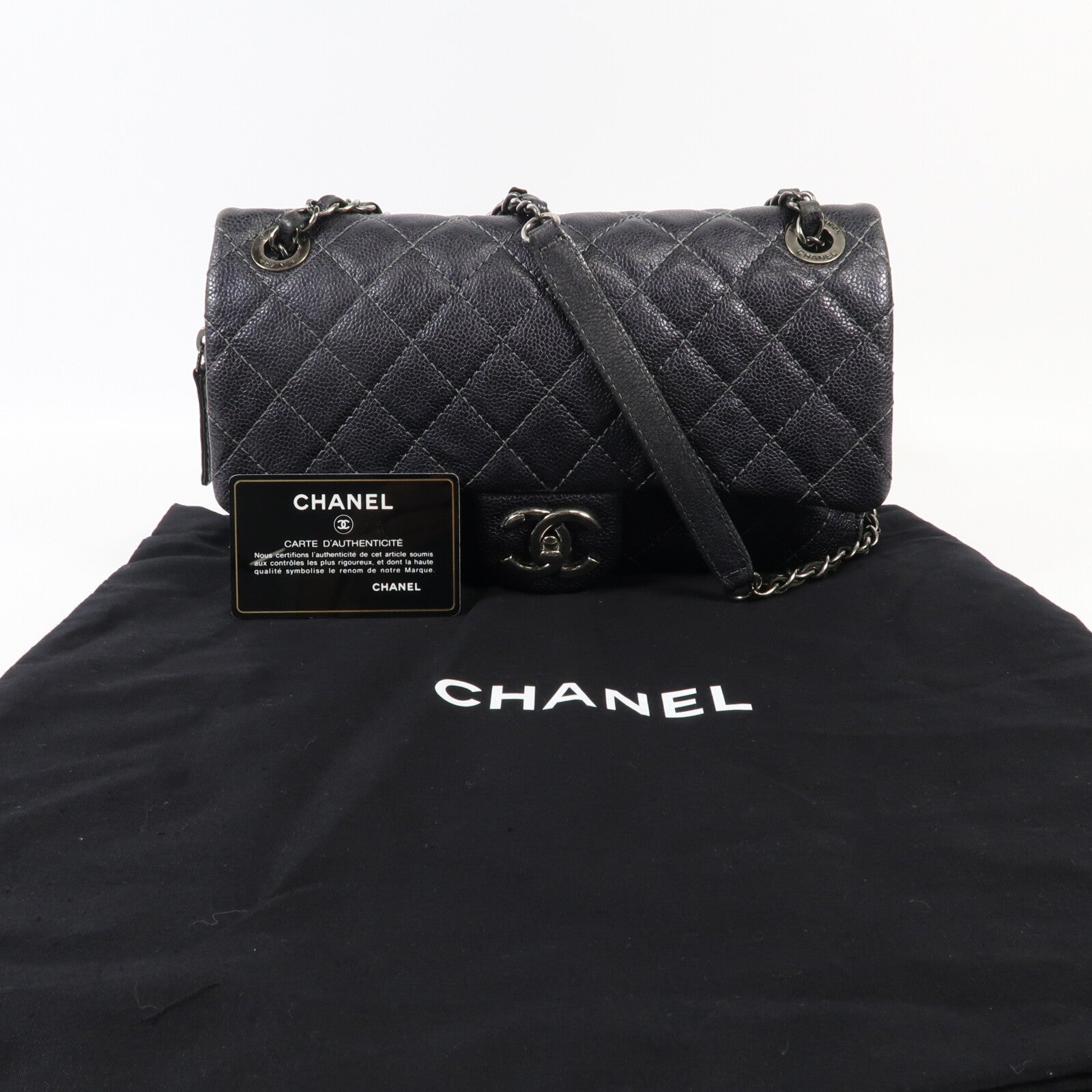 CHANEL 牛皮皮革Shoulder Bag銀扣鏈帶肩背袋