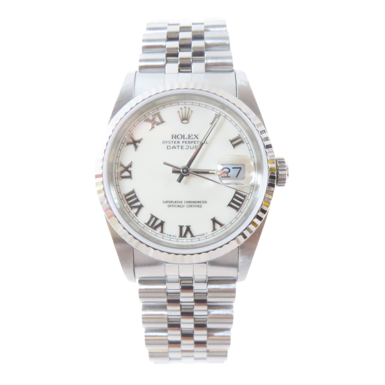 ROLEX Datejust 18K白金/不鏽鋼手錶自動機芯白色#19.5cm