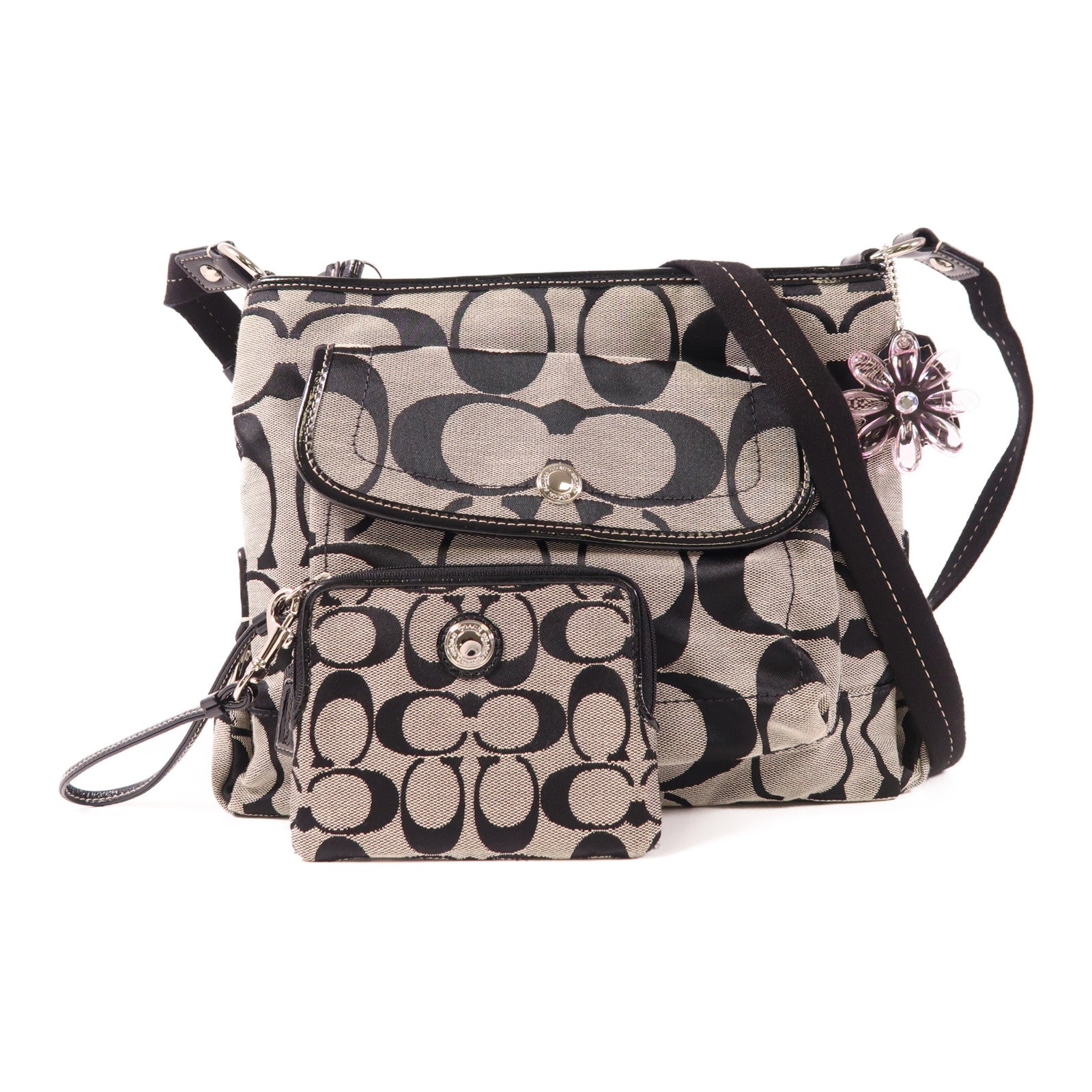 COACH 帆布Shoulder Bag銀扣肩背袋
