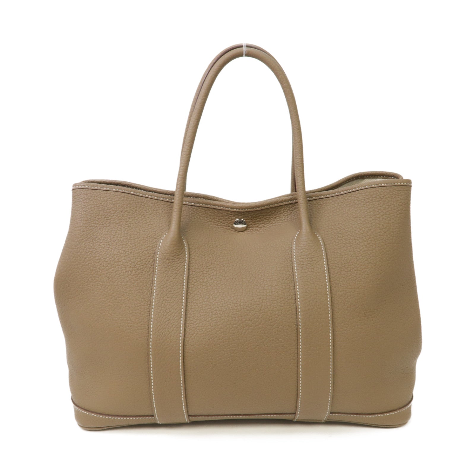 HERMES Negonda皮革Garden Party PM銀扣手挽袋Etoupe/灰色
