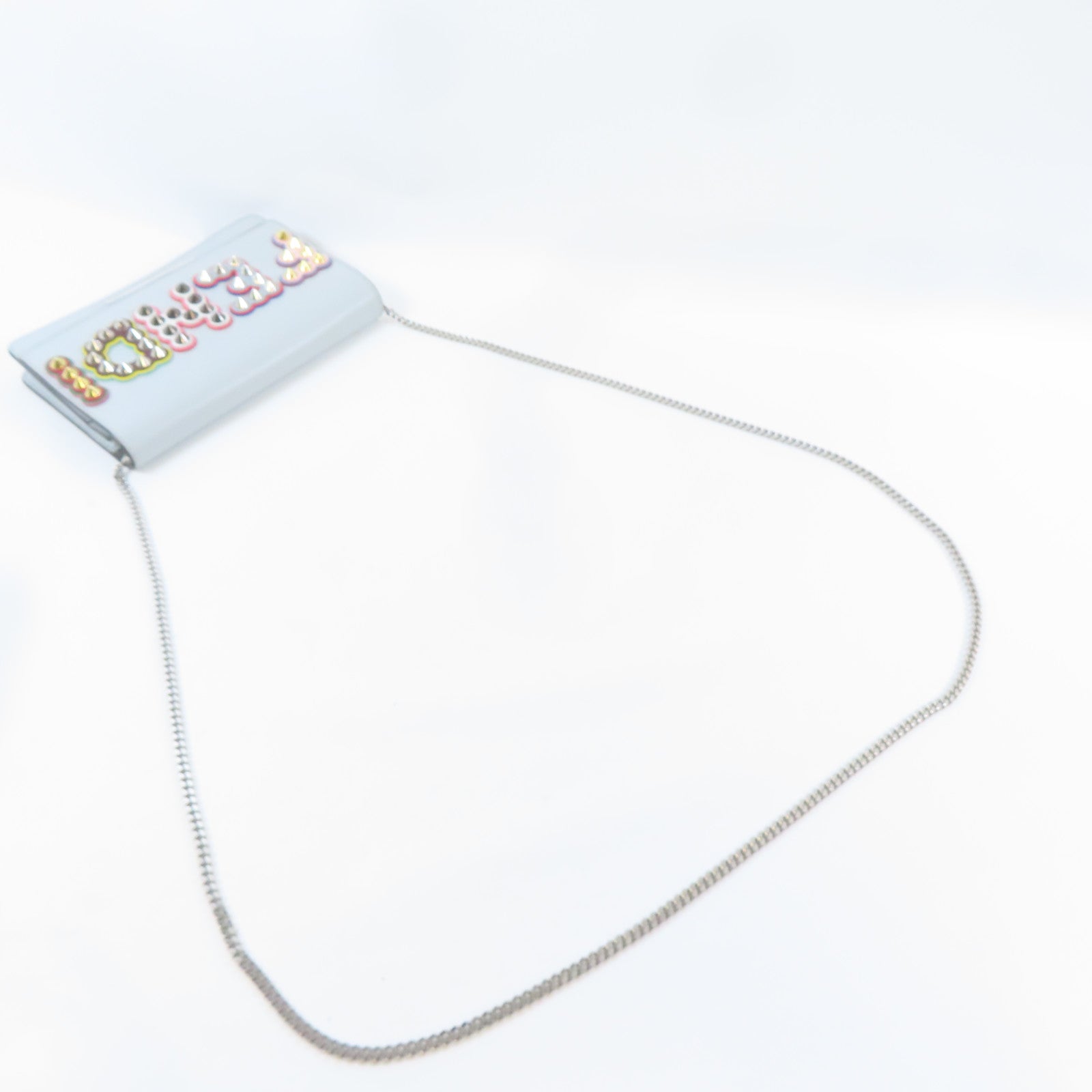 FENDI (PRICE DOWN) "Fun Fair" Studded Logo Chain Shoulder Bag 8M0346 Calfskin Light Blue