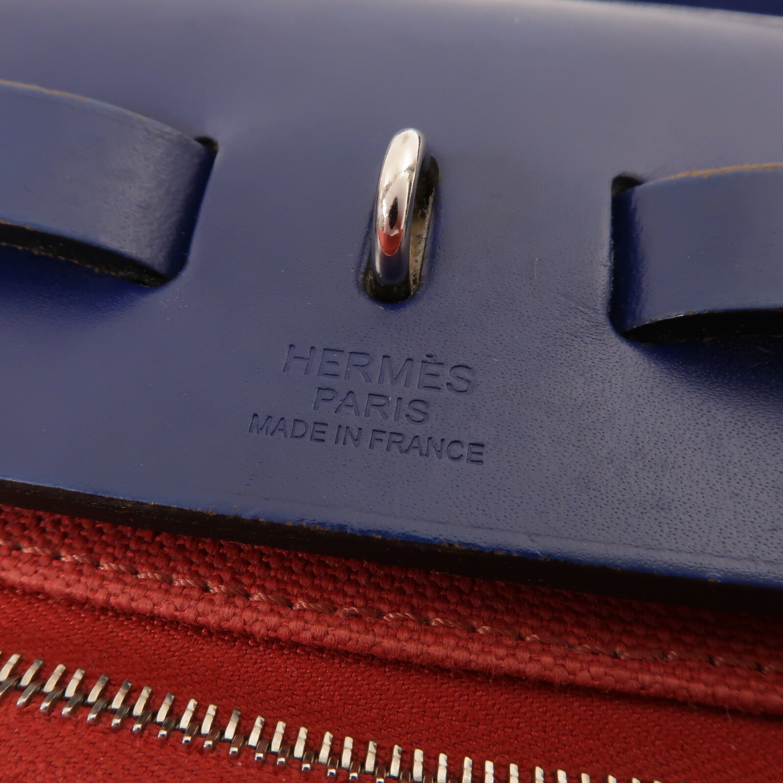 HERMES 帆布Herbag PM手挽肩背兩用袋Rouge Grenat/Bleu Saphir