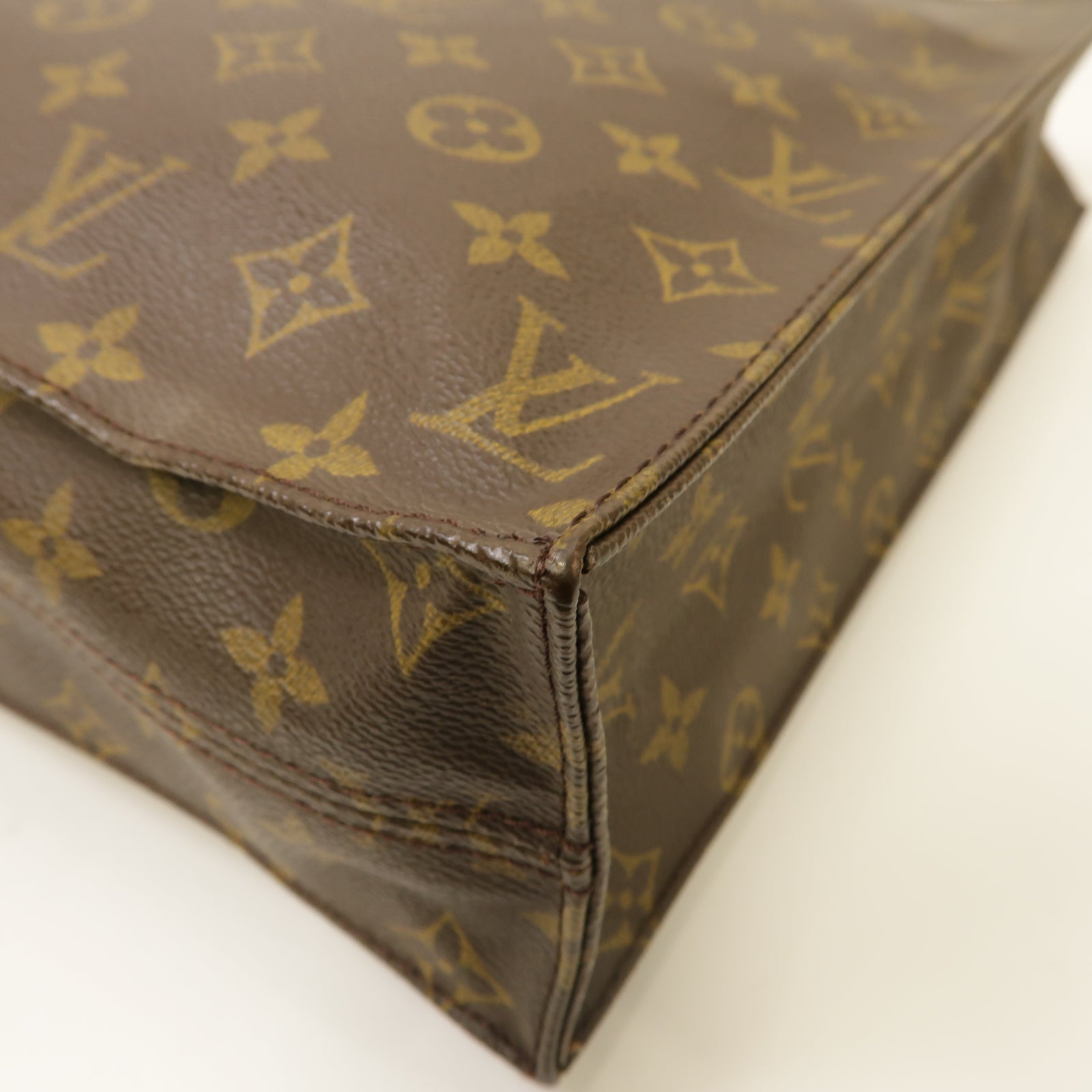 LOUIS VUITTON Monogram Sac Plat金扣手挽袋啡色