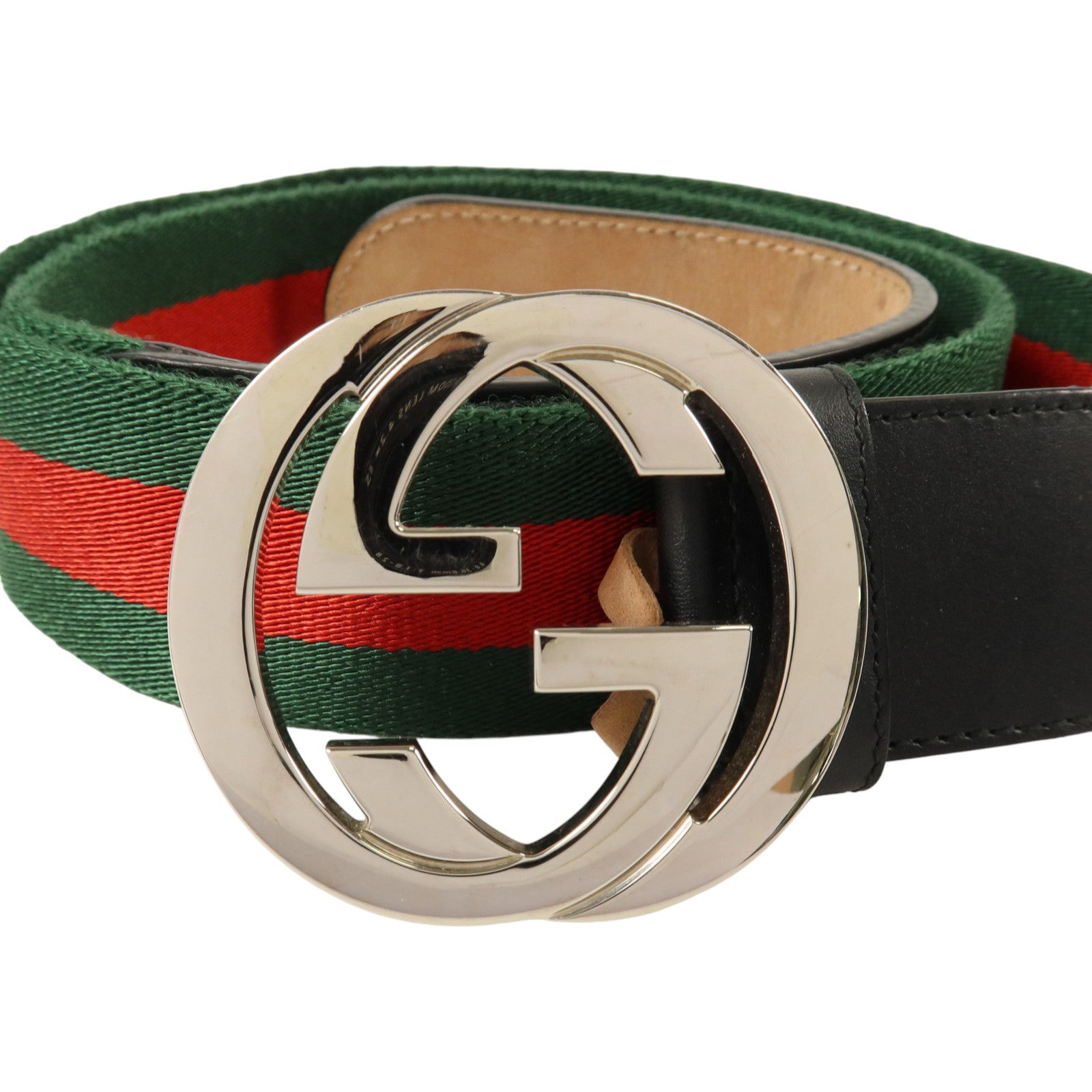 GUCCI 牛皮皮革/帆布GG Buckle Belt 90cm銀扣皮帶