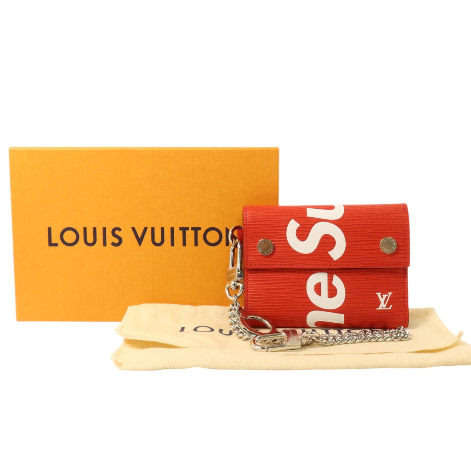 LOUIS VUITTON Epi LV x Supreme Chain Wallet銀扣錢包
