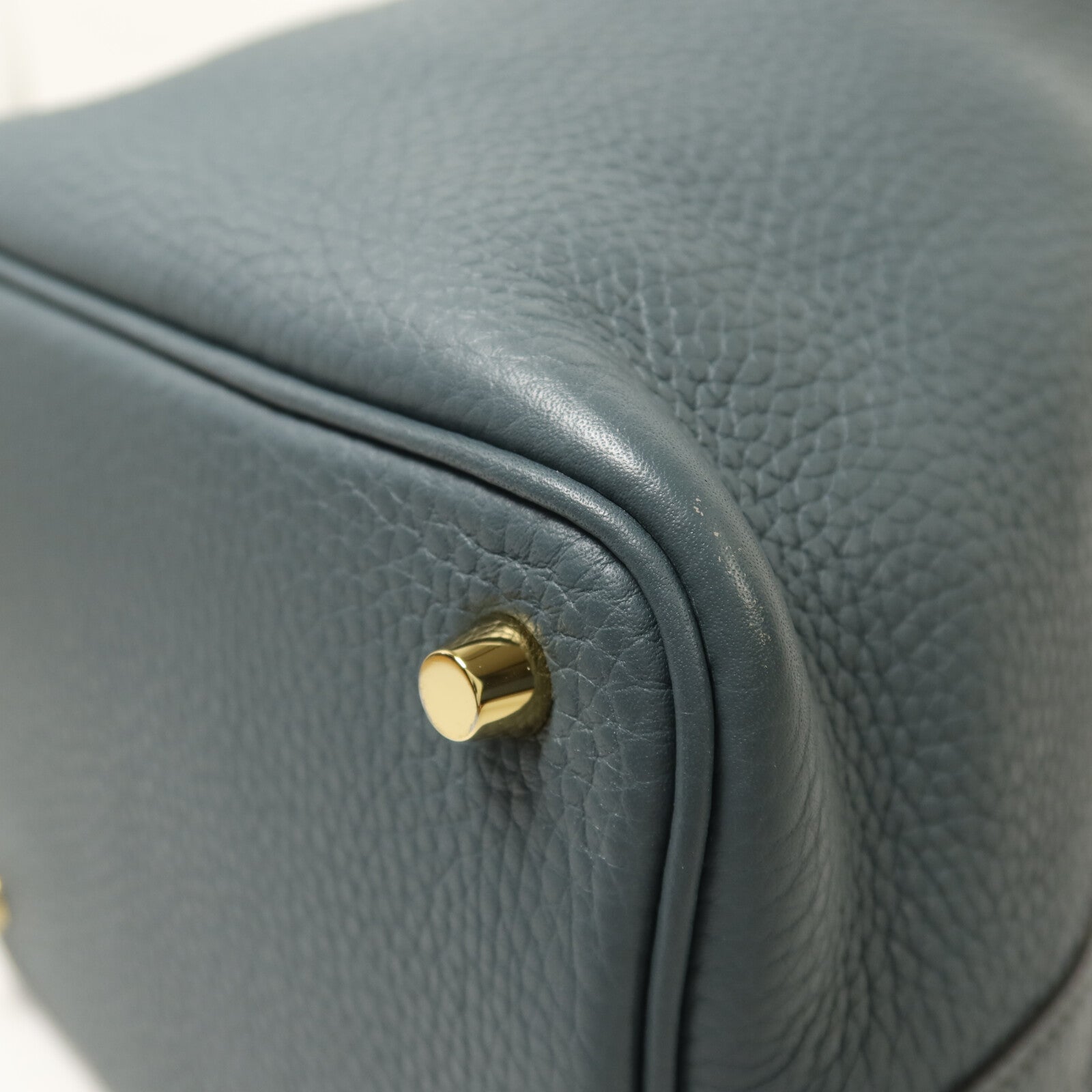 HERMES Clemence皮革Picotin PM金扣手挽袋Bleu Orage