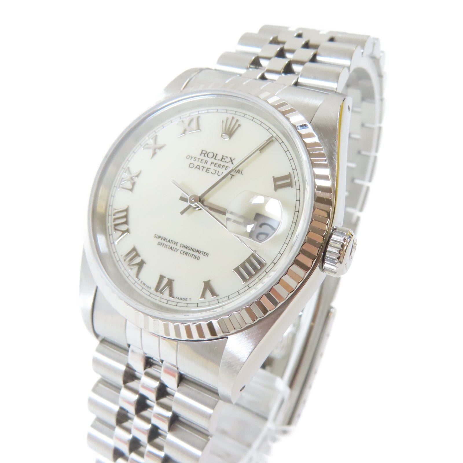 ROLEX Datejust 18K白金/不鏽鋼手錶自動機芯白色#19.5cm