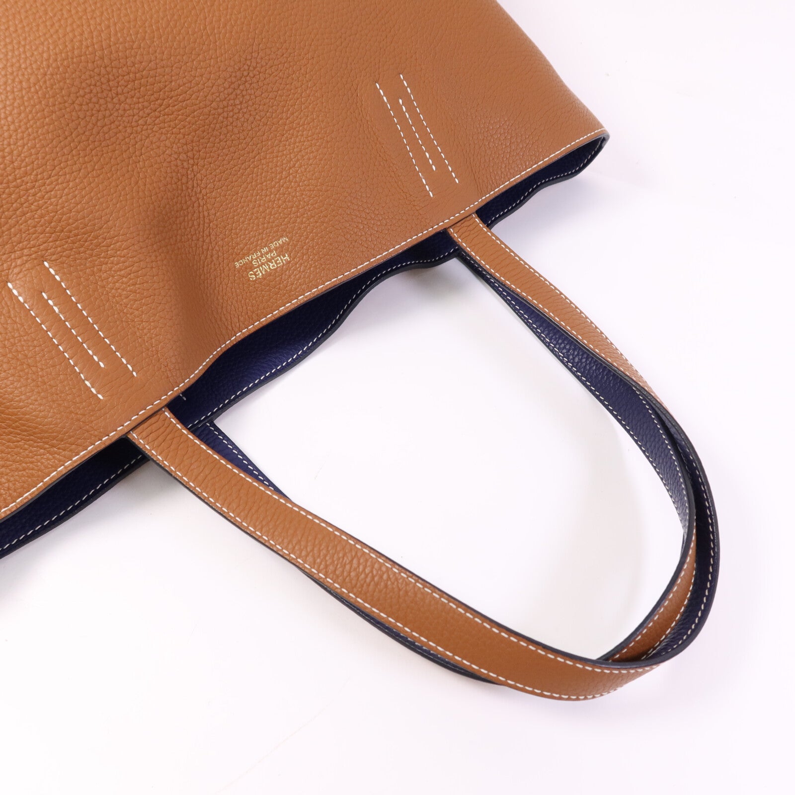 HERMES Clemence皮革Double Sens 45肩背袋/手挽袋Gold/Bleu Encre