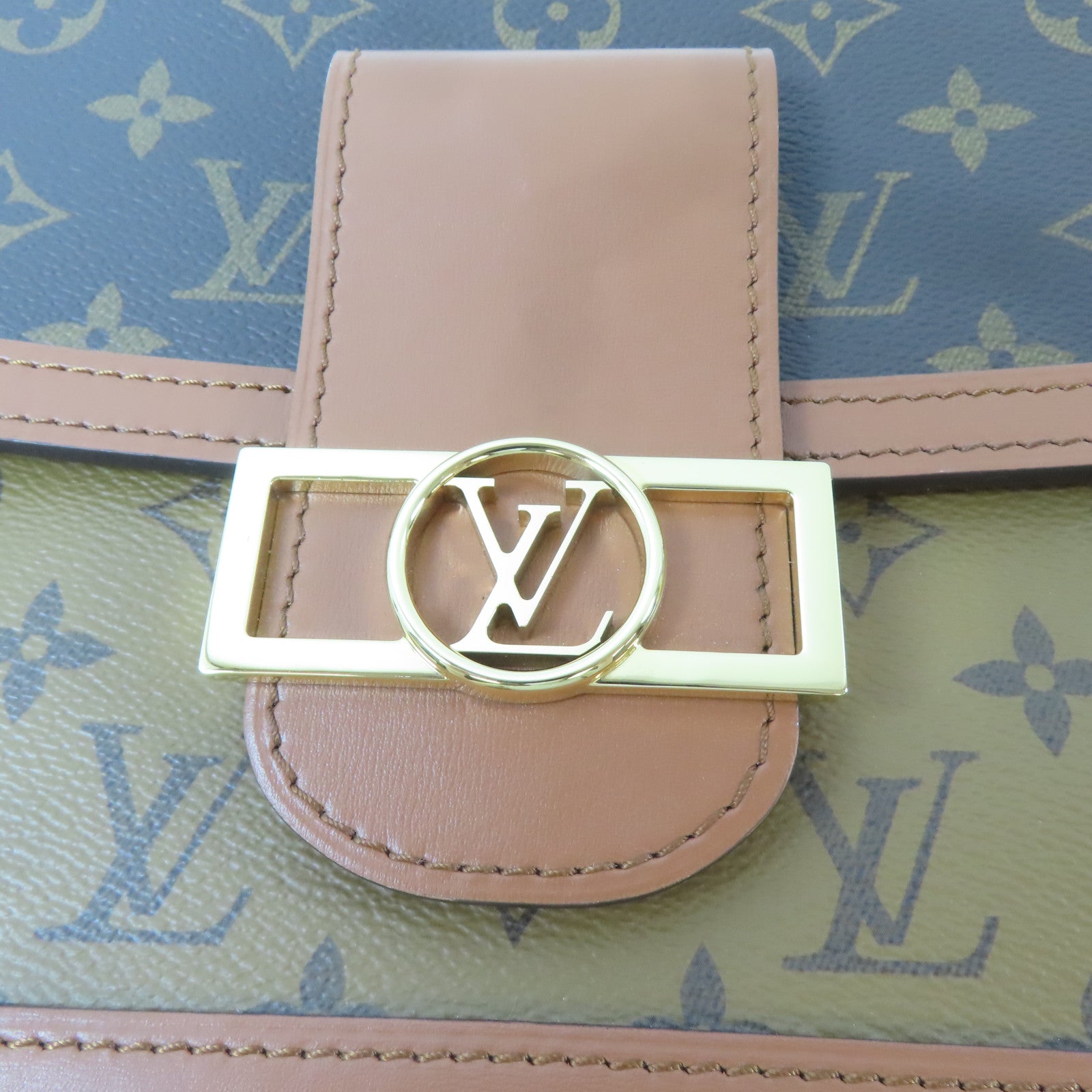 LOUIS VUITTON Monogram Reverse Dauphine MM金扣肩背袋啡色