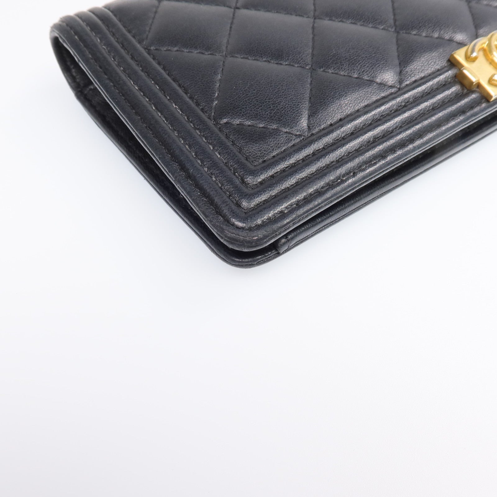 CHANEL 羊皮皮革Boy Long Wallet金扣長錢包