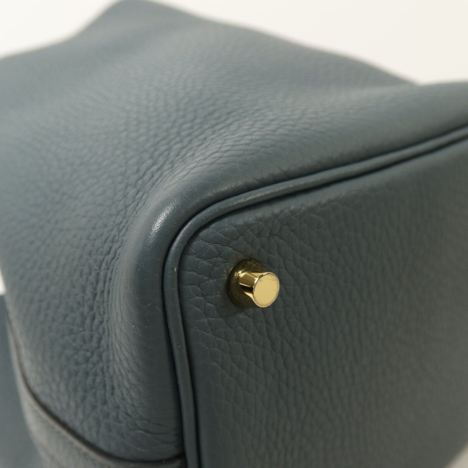 HERMES Clemence皮革Picotin PM金扣手挽袋Bleu Orage
