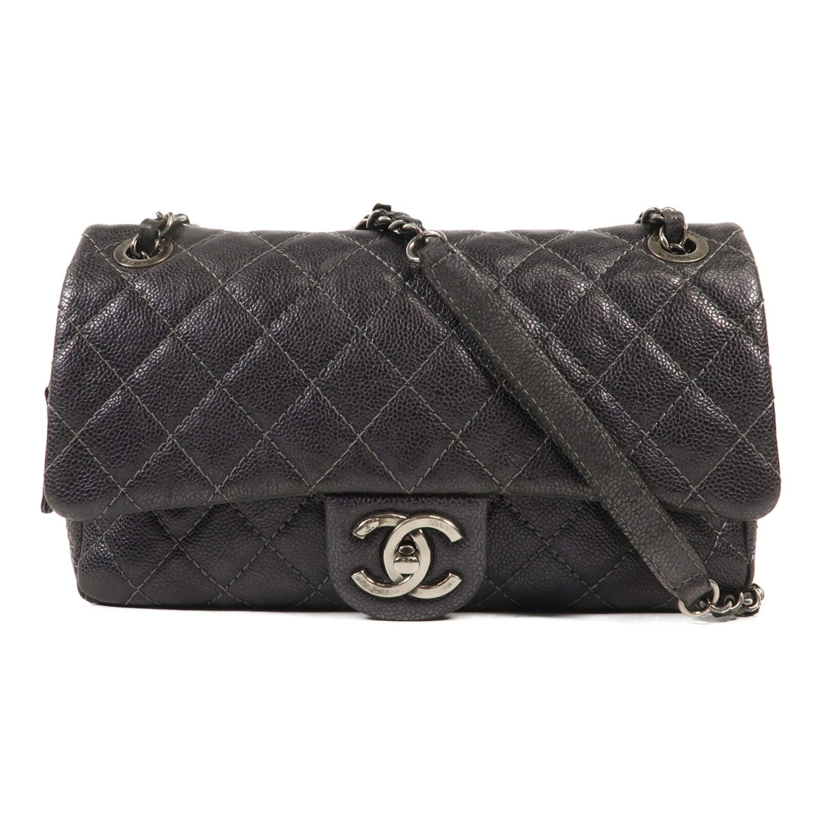 CHANEL 牛皮皮革Shoulder Bag銀扣鏈帶肩背袋