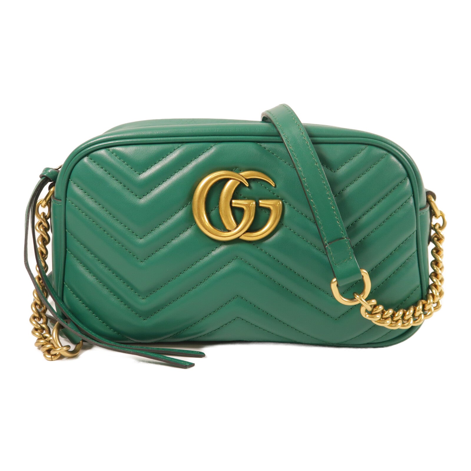 GUCCI 牛皮皮革GG Marmont金扣鏈帶肩背袋