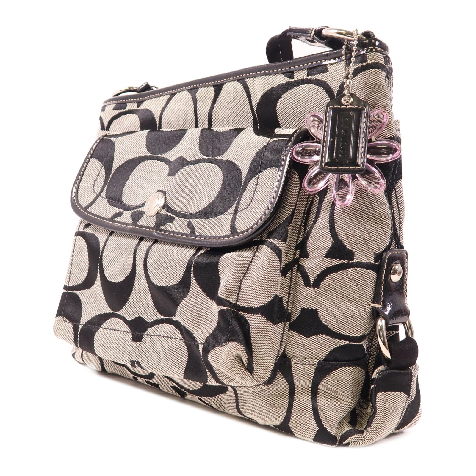 COACH 帆布Shoulder Bag銀扣肩背袋