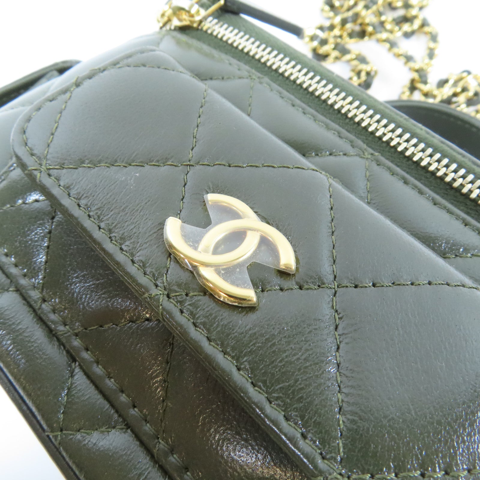 CHANEL 【激減優惠】菱格牛皮皮革Chain Shoulder Bag金扣鏈帶肩背袋綠色
