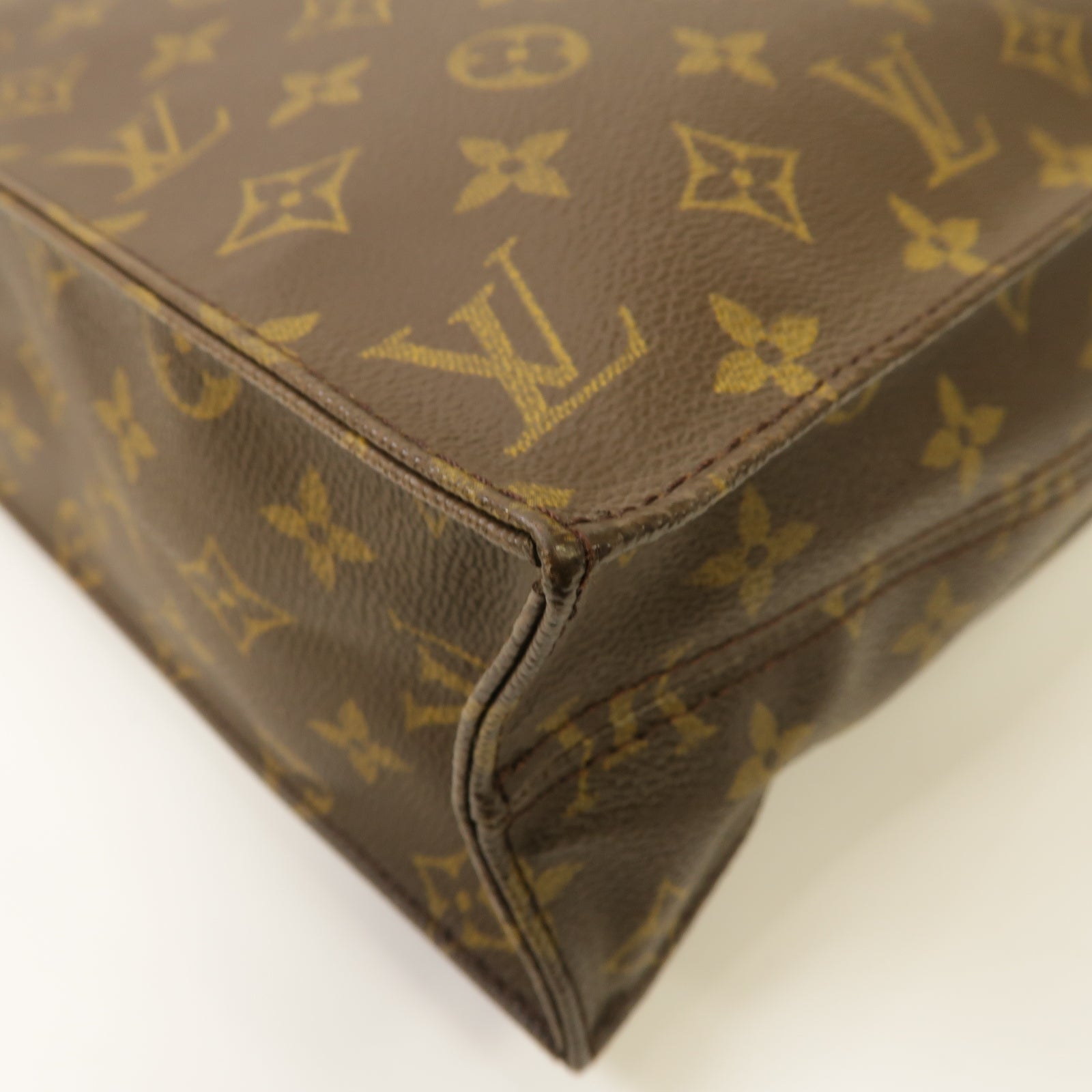 LOUIS VUITTON Monogram Sac Plat金扣手挽袋啡色