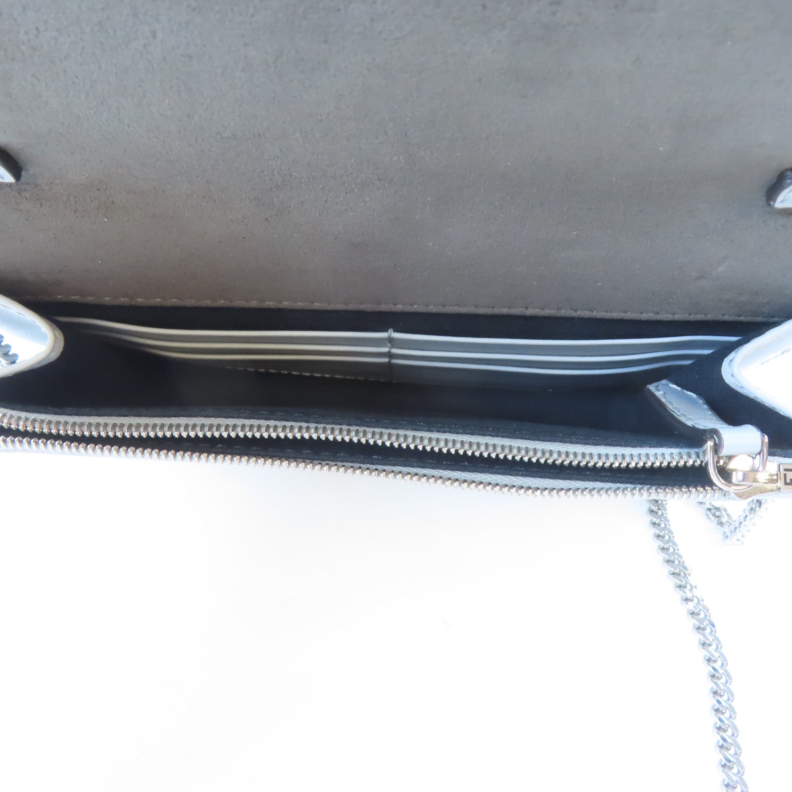 FENDI (PRICE DOWN) "Fun Fair" Studded Logo Chain Shoulder Bag 8M0346 Calfskin Light Blue