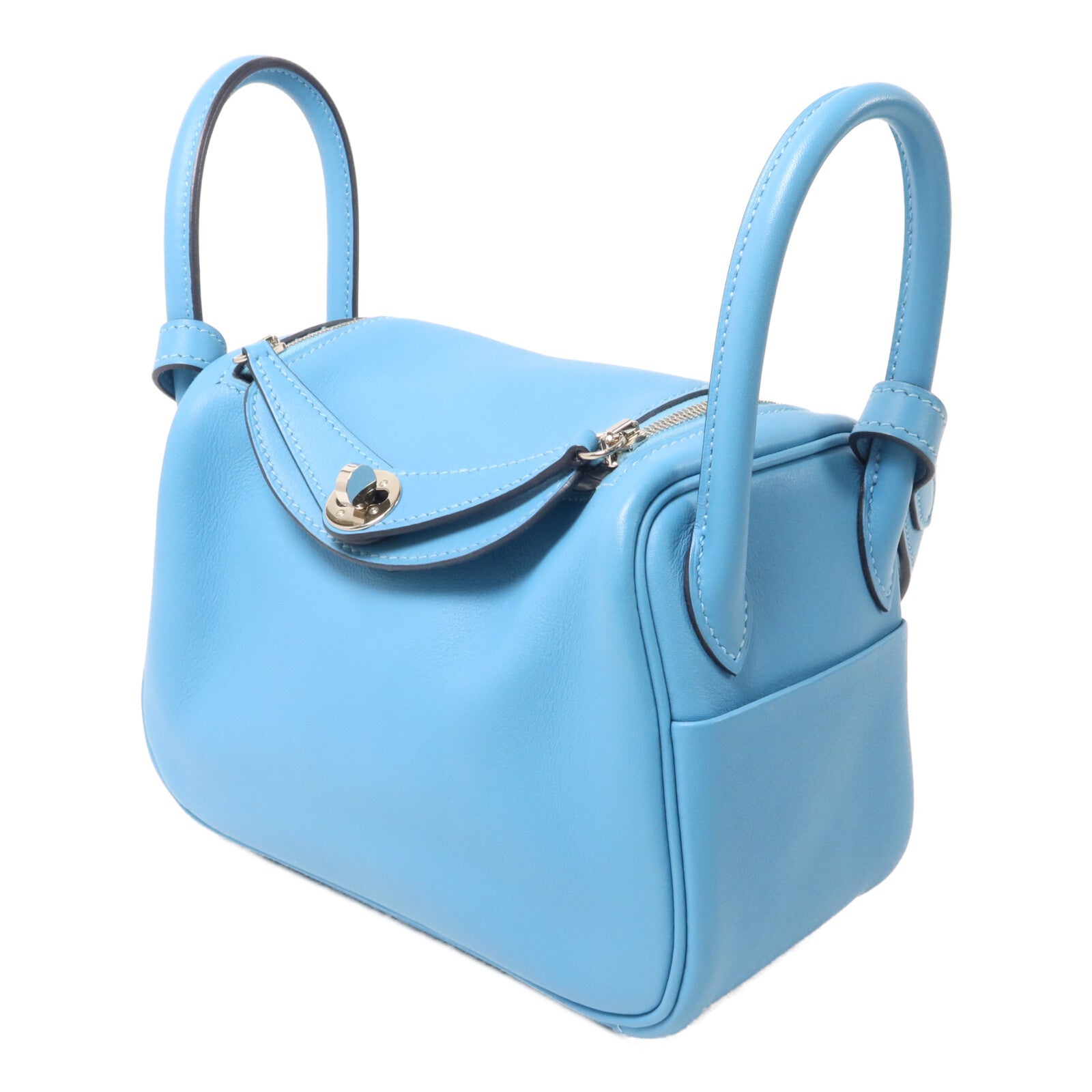 HERMES Swift皮革Mini Lindy金扣手挽肩背兩用袋Bleu Frida