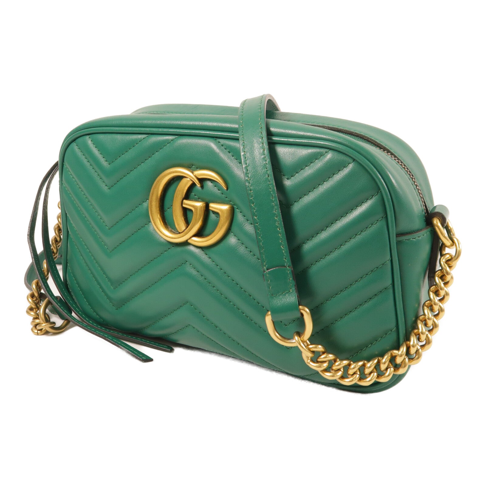 GUCCI 牛皮皮革GG Marmont金扣鏈帶肩背袋