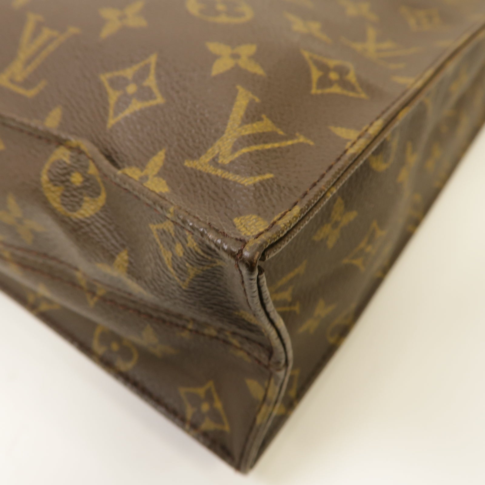 LOUIS VUITTON Monogram Sac Plat金扣手挽袋啡色