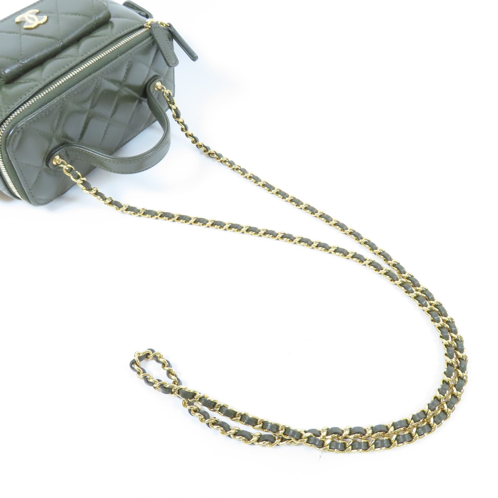 CHANEL 【激減優惠】菱格牛皮皮革Chain Shoulder Bag金扣鏈帶肩背袋綠色