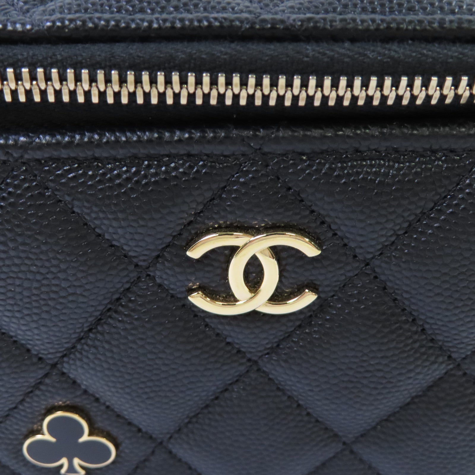 CHANEL 【激減優惠】菱格Caviar皮革Vanity Case Chain Shoulder Bag金扣鏈帶肩背袋黑色