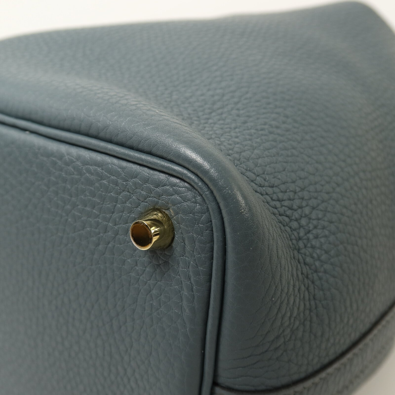 HERMES Clemence皮革Picotin PM金扣手挽袋Bleu Orage