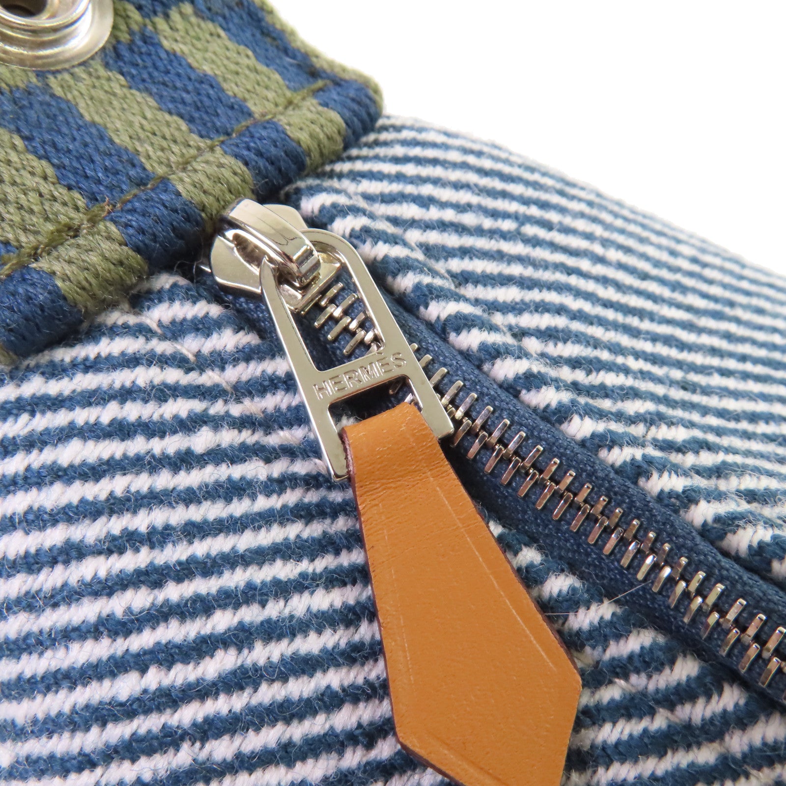 HERMES Abysse Natte帆布Bride A Brac Small Hand Bag銀扣手挽袋藍色/綠色
