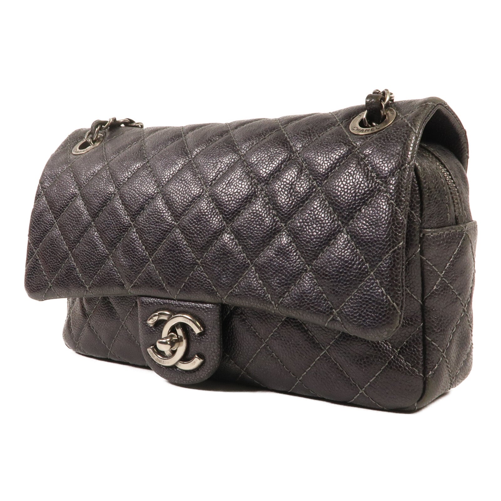 CHANEL 牛皮皮革Shoulder Bag銀扣鏈帶肩背袋