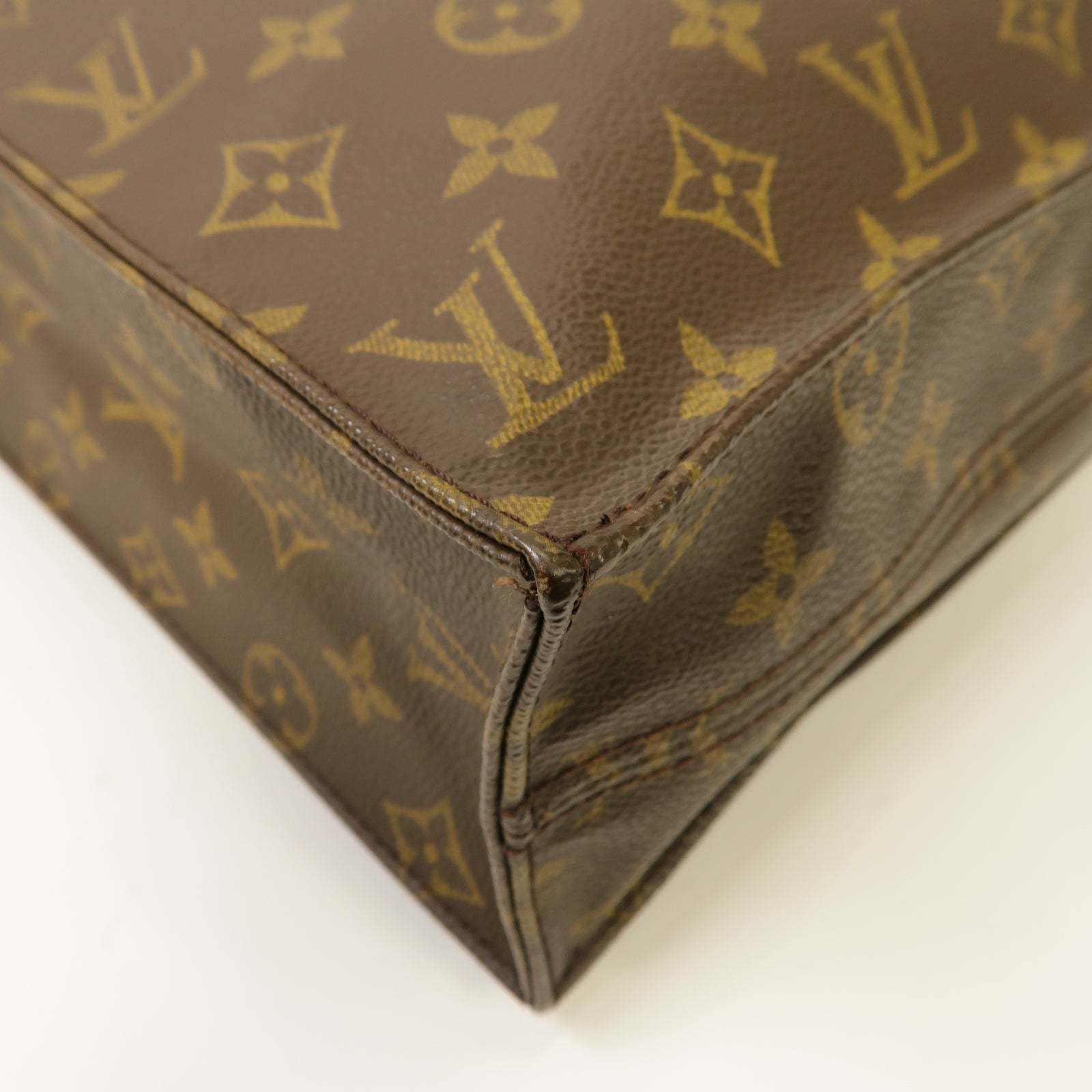 LOUIS VUITTON Monogram Sac Plat金扣手挽袋啡色