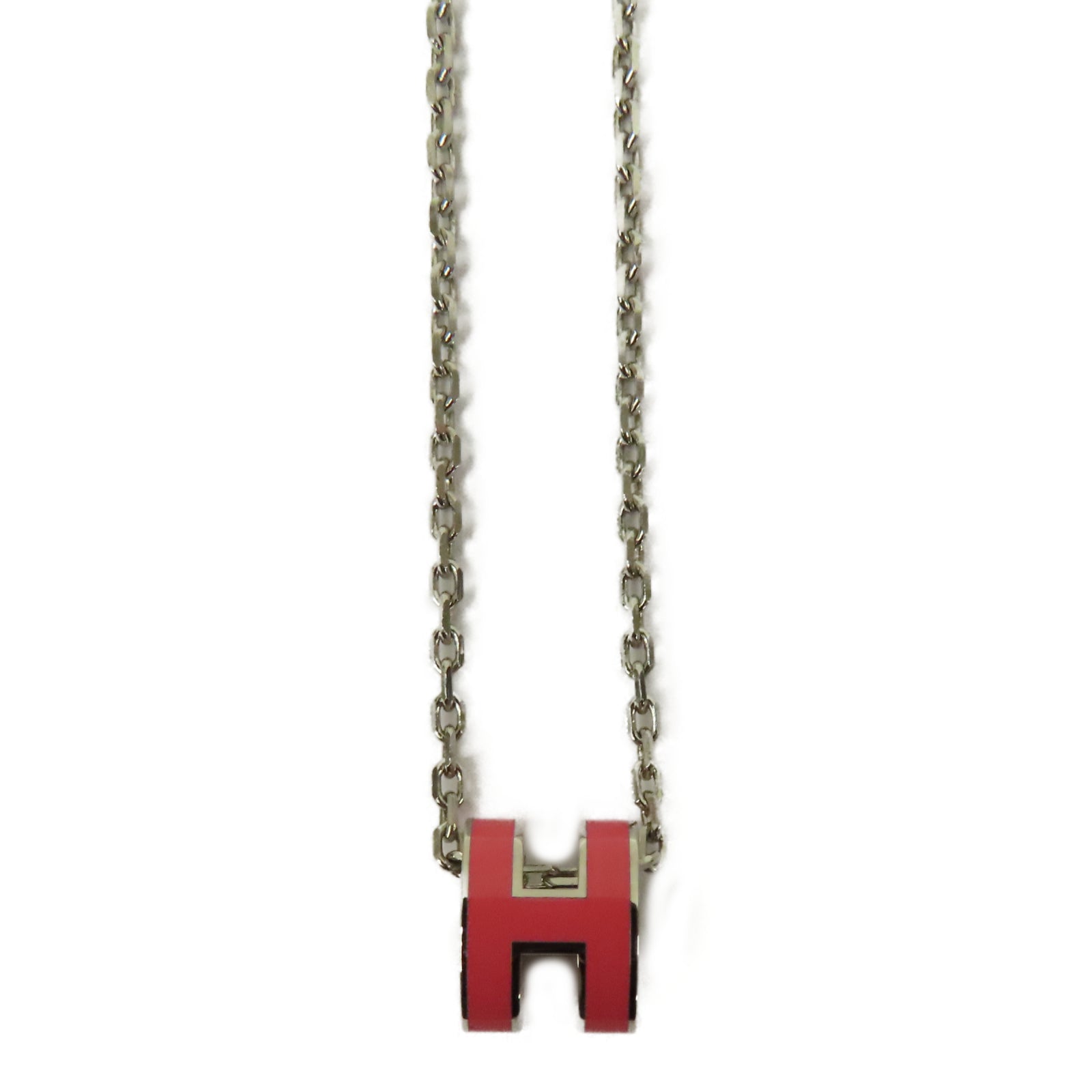 HERMES 金屬Mini Pop H Necklace項鍊粉紅色/銀色
