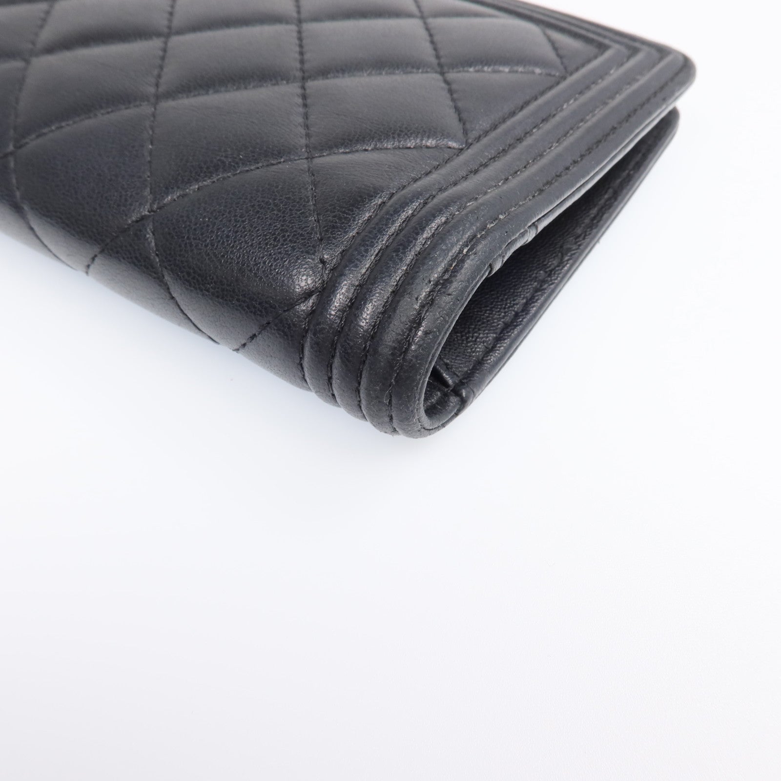 CHANEL 羊皮皮革Boy Long Wallet金扣長錢包