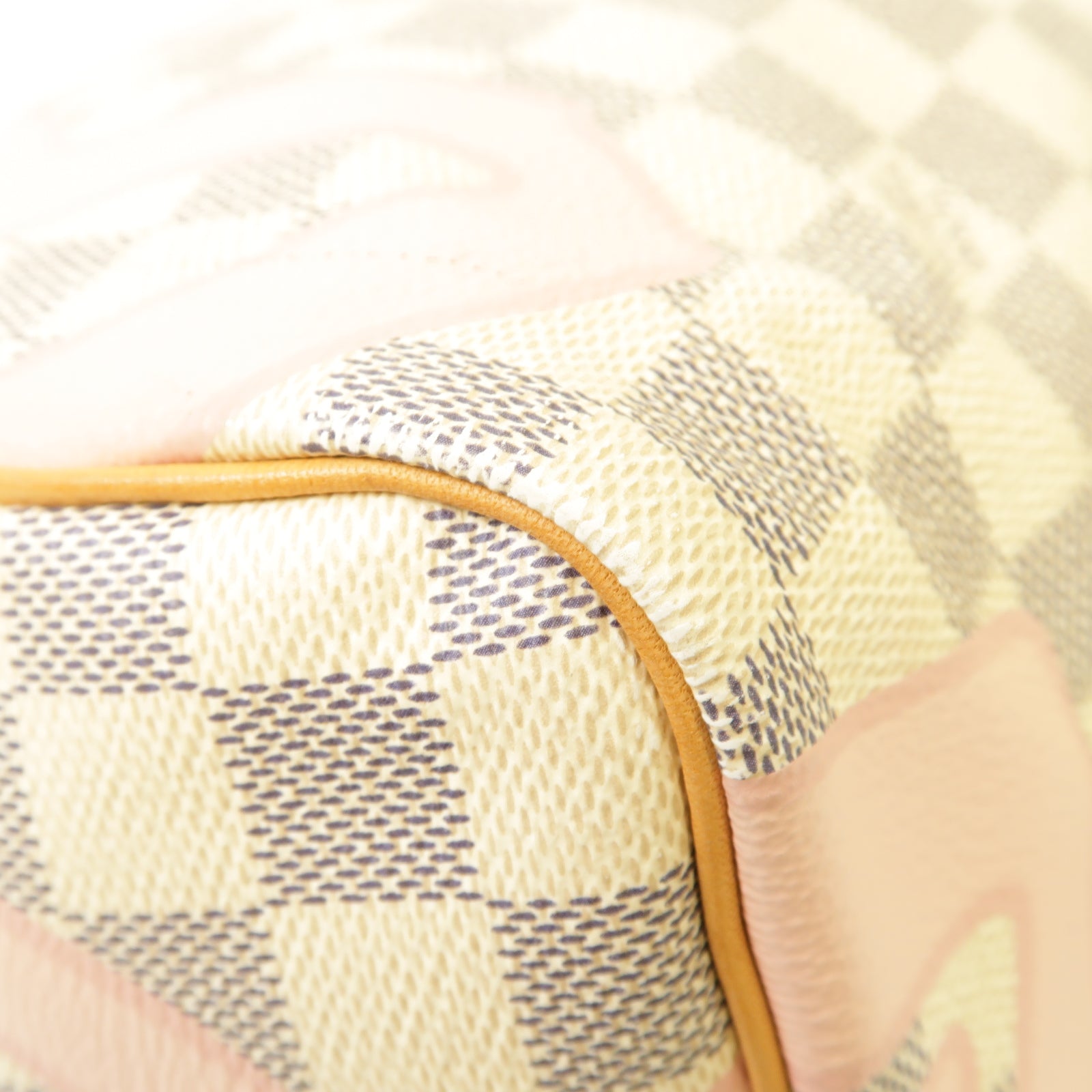 LOUIS VUITTON Damier Azur Tahitienne Speedy 30 Bandouliere金扣手挽肩背兩用袋白色/粉紅色