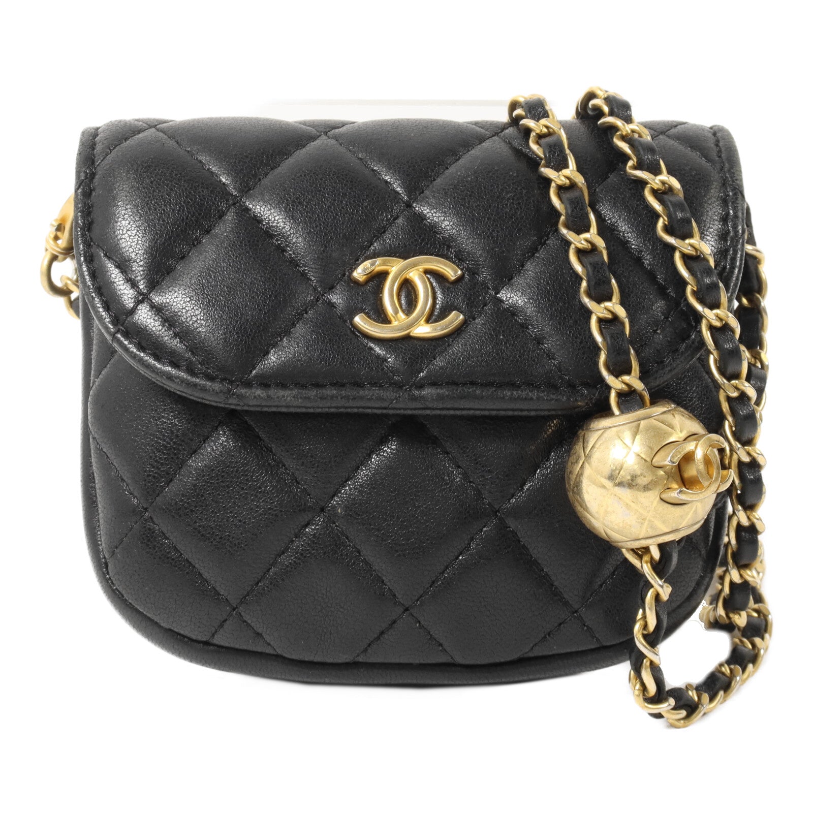 CHANEL 羊皮皮革Pearl Crush Waist Bag鏈帶肩背袋