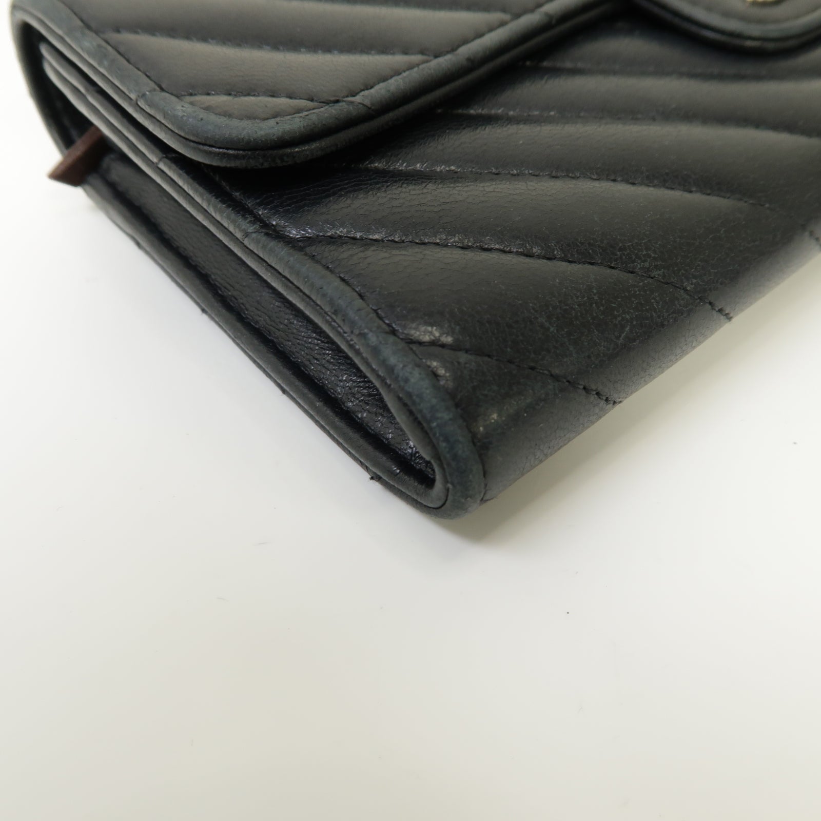 CHANEL 斜紋羊皮皮革Long Wallet銀扣長錢包黒色